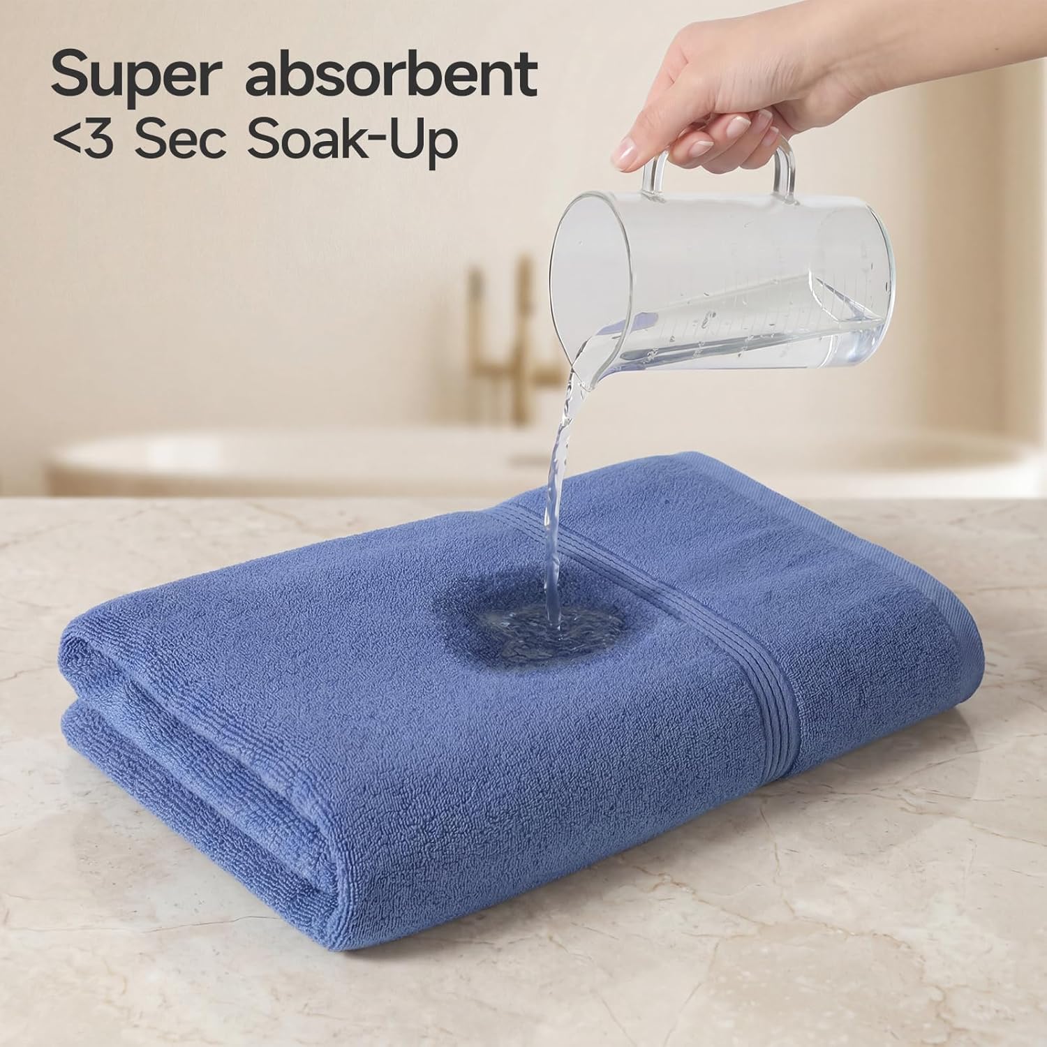 ecolook Bath Towels Set of 4, 100% Cotton, 27 x 55 Inches, Super Soft, Quick-Drying & Absorbent, Lightweight Bathroom Towels for Adults, Shower and Body Towels - Dark Blue