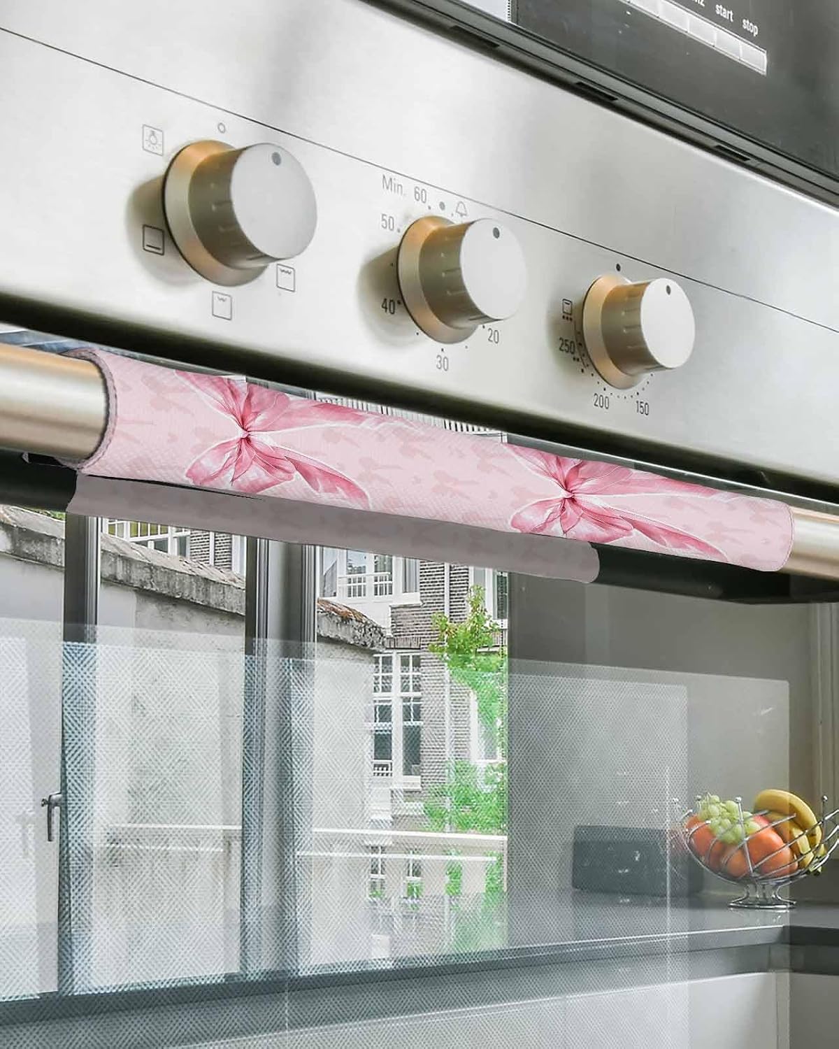 2 PCS Refrigerator Door Handle Covers, Pink Bow Adjustable Kitchen Appliance Handle Cover Cute Coquette Watercolor Bow Knot Ribbon Love Heart Non Slip Fridge Oven Stove Dishwasher Handle Protector