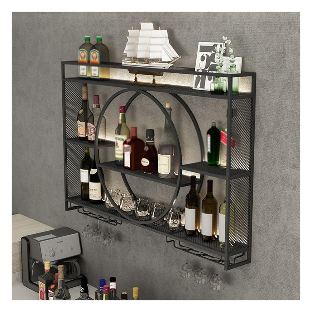 Présentoir à vin mural noir 120cm, étagère flottante en fer pour bar à domicile