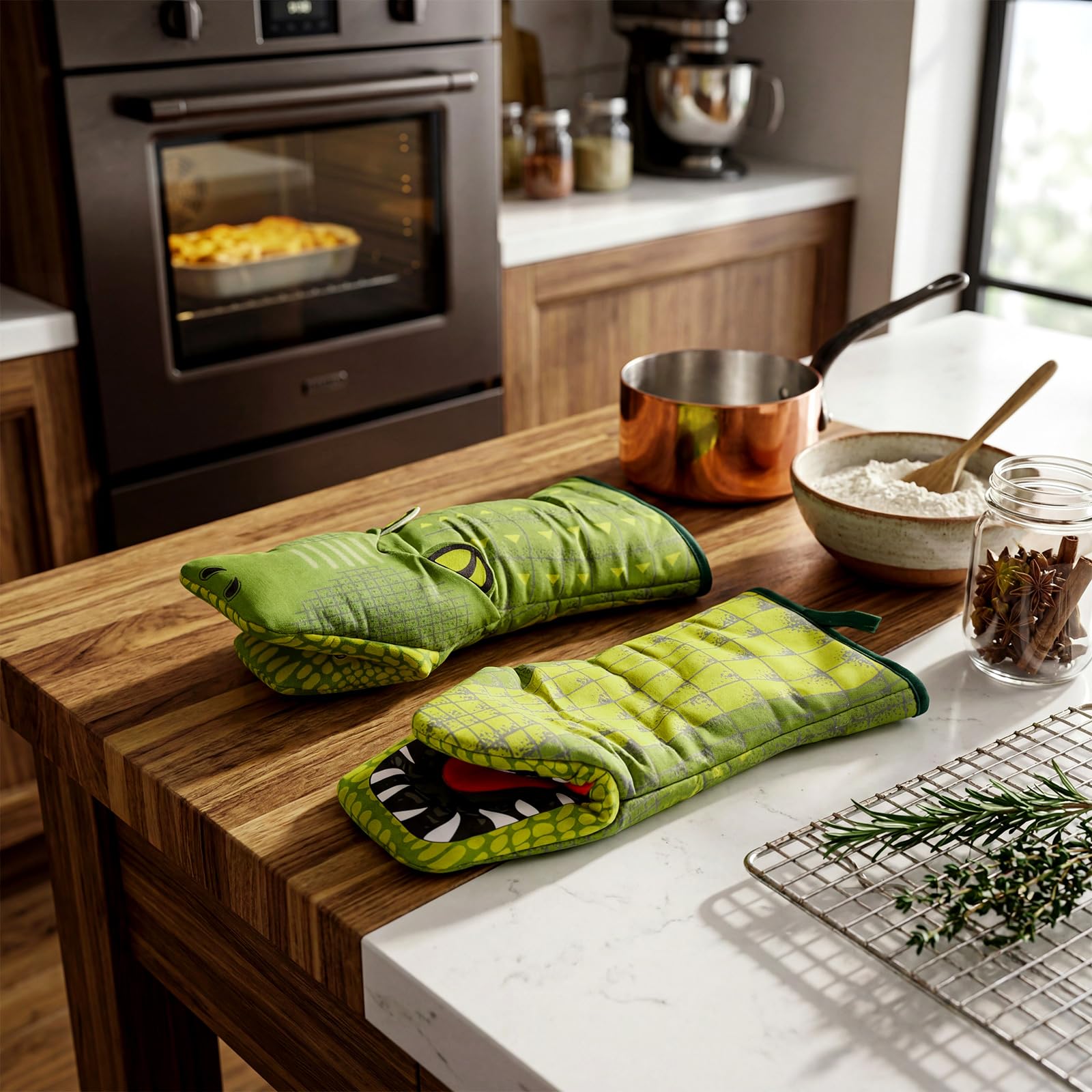 Zhehao 2 manoplas de horno de cocodrilo 3D para cocina, decoración para el hogar, regalos divertidos
