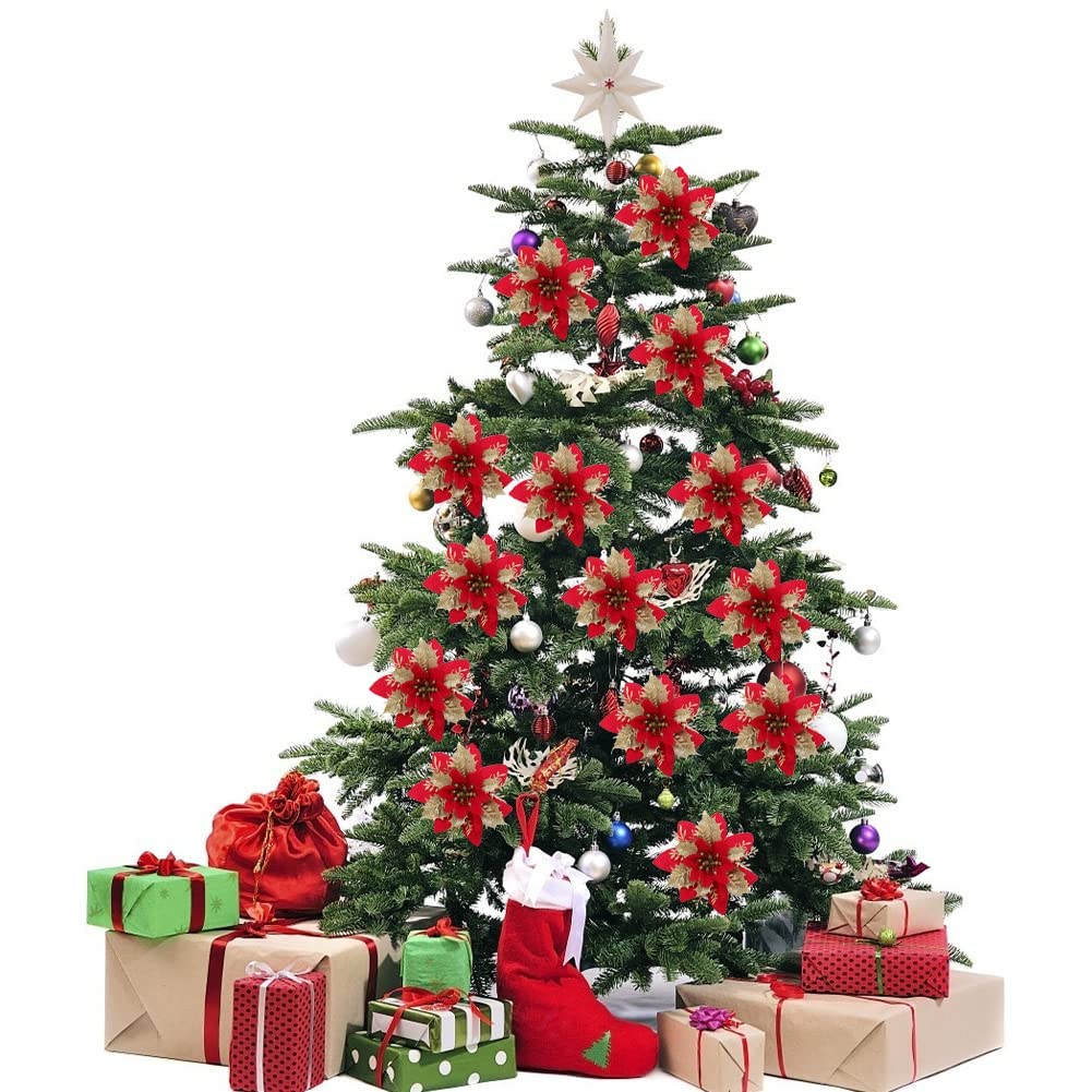 Amazon.co.jp: キラキラと輝くクリスマスポインセチア、24点の