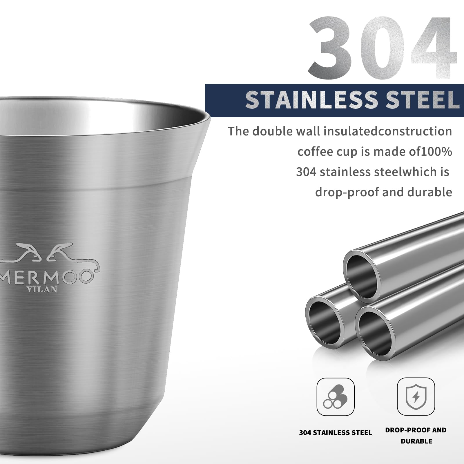 MERMOO YILAN 4 Pezzi Tazza in Acciaio Inox Tazze da Caffè Isolate a Doppia Parete Bicchieri da Birra in Metallo Tazze in Metallo Riutilizzabile Tazzine Espresso 80ml