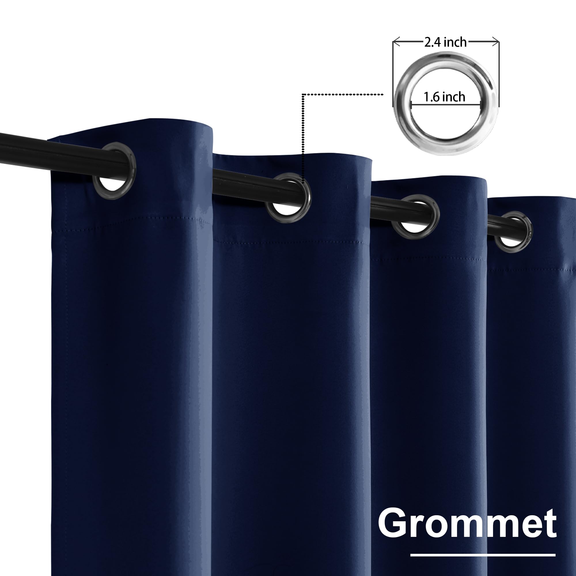 XWZO Blackout Curtains Shades Window Curtain Panels with Tiebacks- Noise Reduction and Thermal Insulated Eyelet Curtains for Bedroom,Living Room,Office,Study Room Navy W66xL90 - Image 4