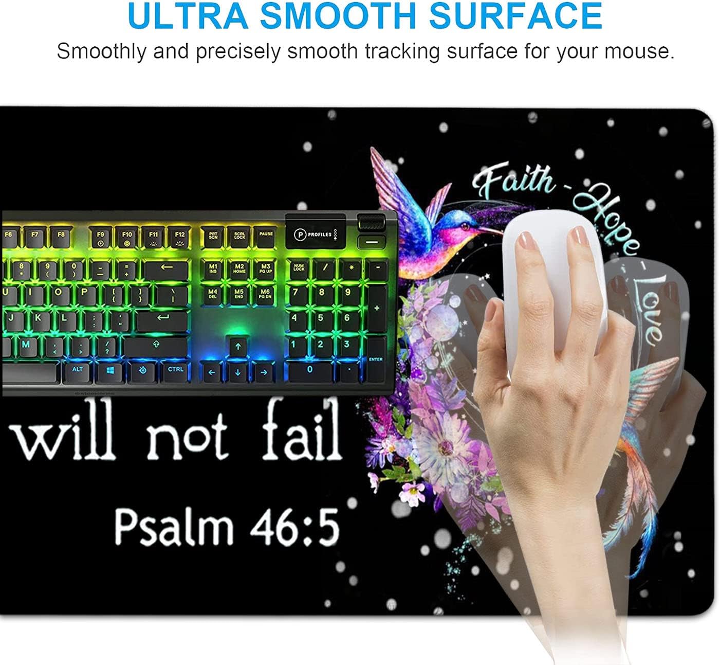 Hummingbird & Flowers Black Gaming Mouse Pad Set - Large Desk Mat With Memory Foam Keyboard Wrist Support - Ergonomic Wrist Rest For Easy Typing