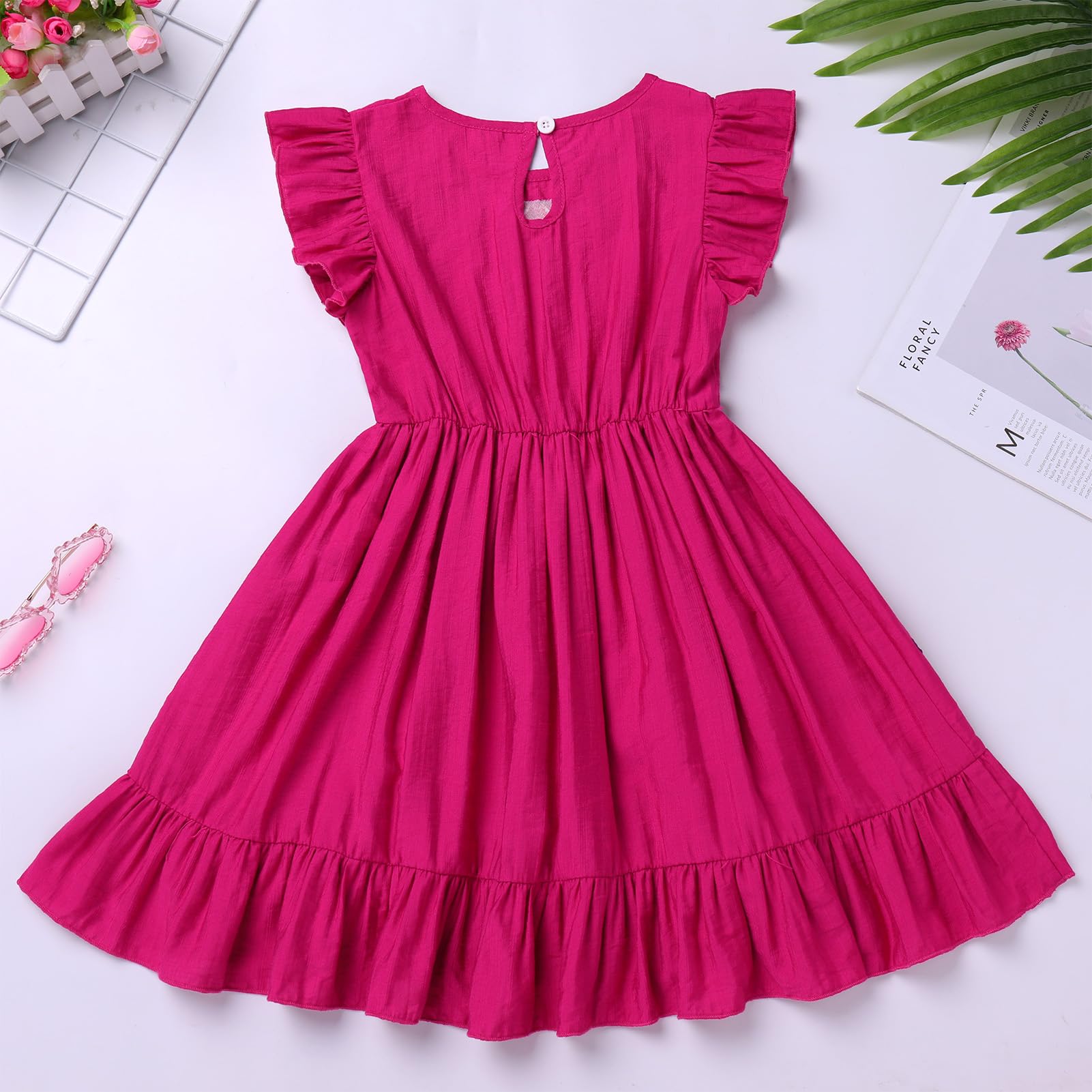 Mexican Dress for Baby Girls Flower Embroidery Flutter Sleeve Cinco de Mayo Dresses Toddler Traditional Mexico Folklorico Feista Vestidos Hispanic Christmas Outfits Hot Pink Ruffle 5-6 Years