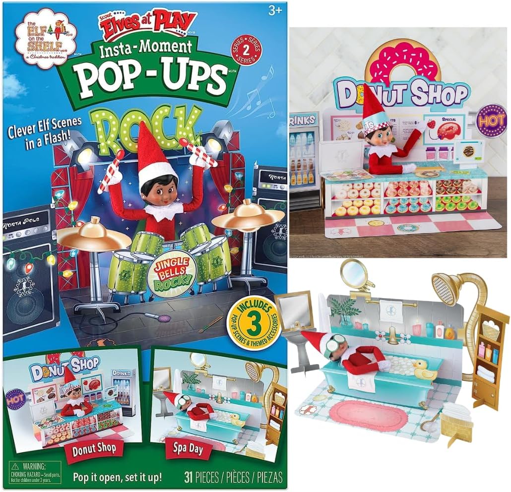 The Elf on the Shelf Insta-Moment Pop-Ups-Includes 3 Fun backdrops and pop Out Accessories for Easy Scenes! - Scout Elf Not Included