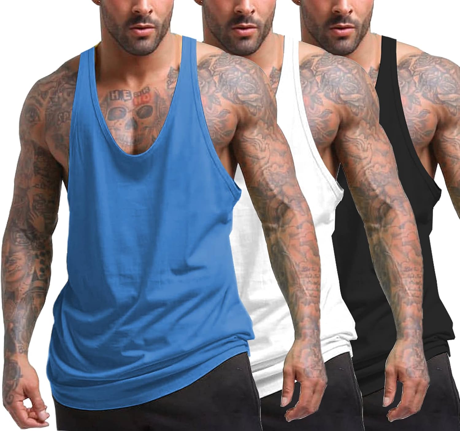 COOFANDY Men's 3 Pack Tank Tops Gym Workout Shirt Y-Back Sleeveless Muscle Fitness Bodybuilding Tank Shirts