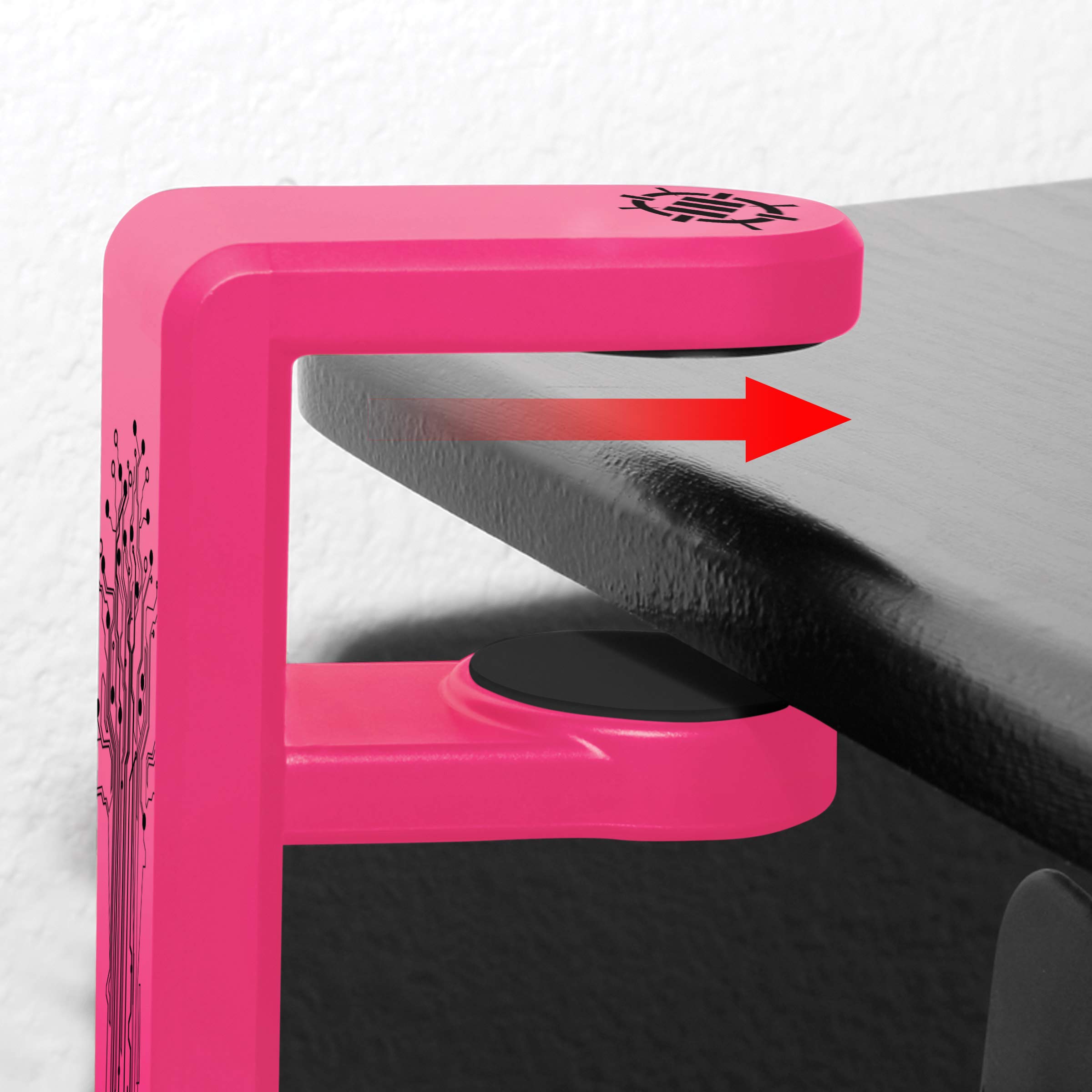 ENHANCE Supporto per Cuffie Gaming - Supporto Cuffie da Tavolo con Braccio Rotante Regolabile 360, Morsetto per Scrivania sul Design, Misura Universale e Organizer per Clip per Cavo Integrato - Rosa