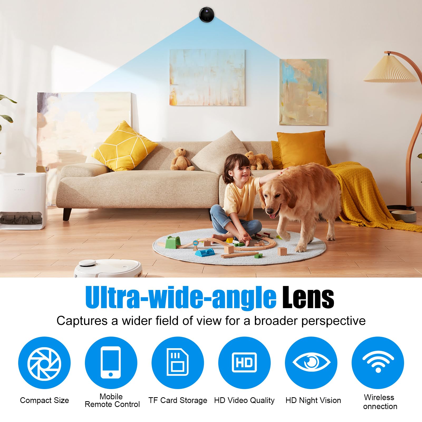 Mini Caméra de Surveillance WiFi 1080P Intérieur, Camera Intérieur et Extérieur sans Fil avec 2.4GHz WiFi, Vision Nocturne et Détection de Mouvement, pour Maison et Voiture