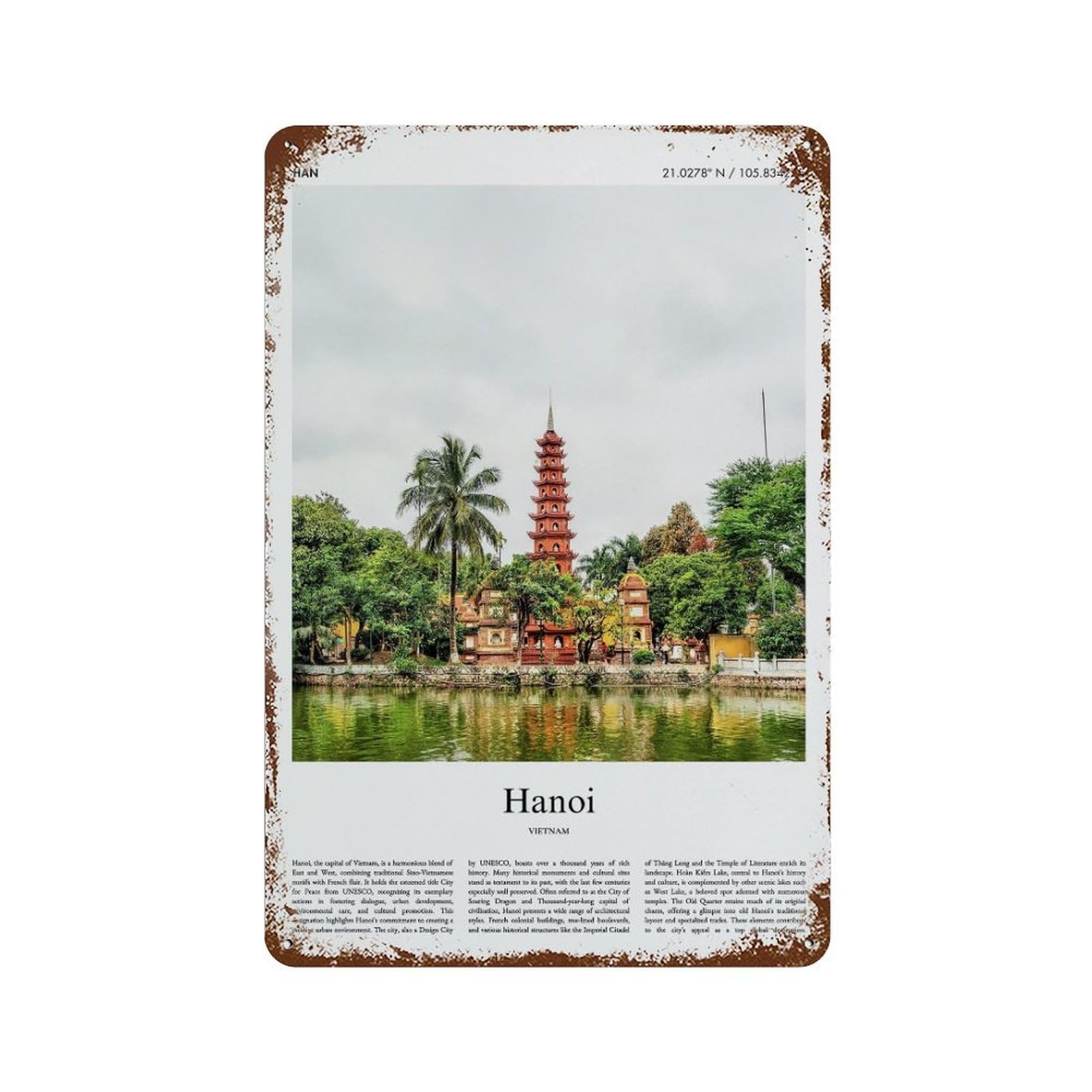 xiaoxiaoshen Hanoi Vietnam City Scenery Wall Decor Art Metal Tin Poster Modern Home Decor Art Home Bar Shop Decorations Vintage Sign 30x20cm