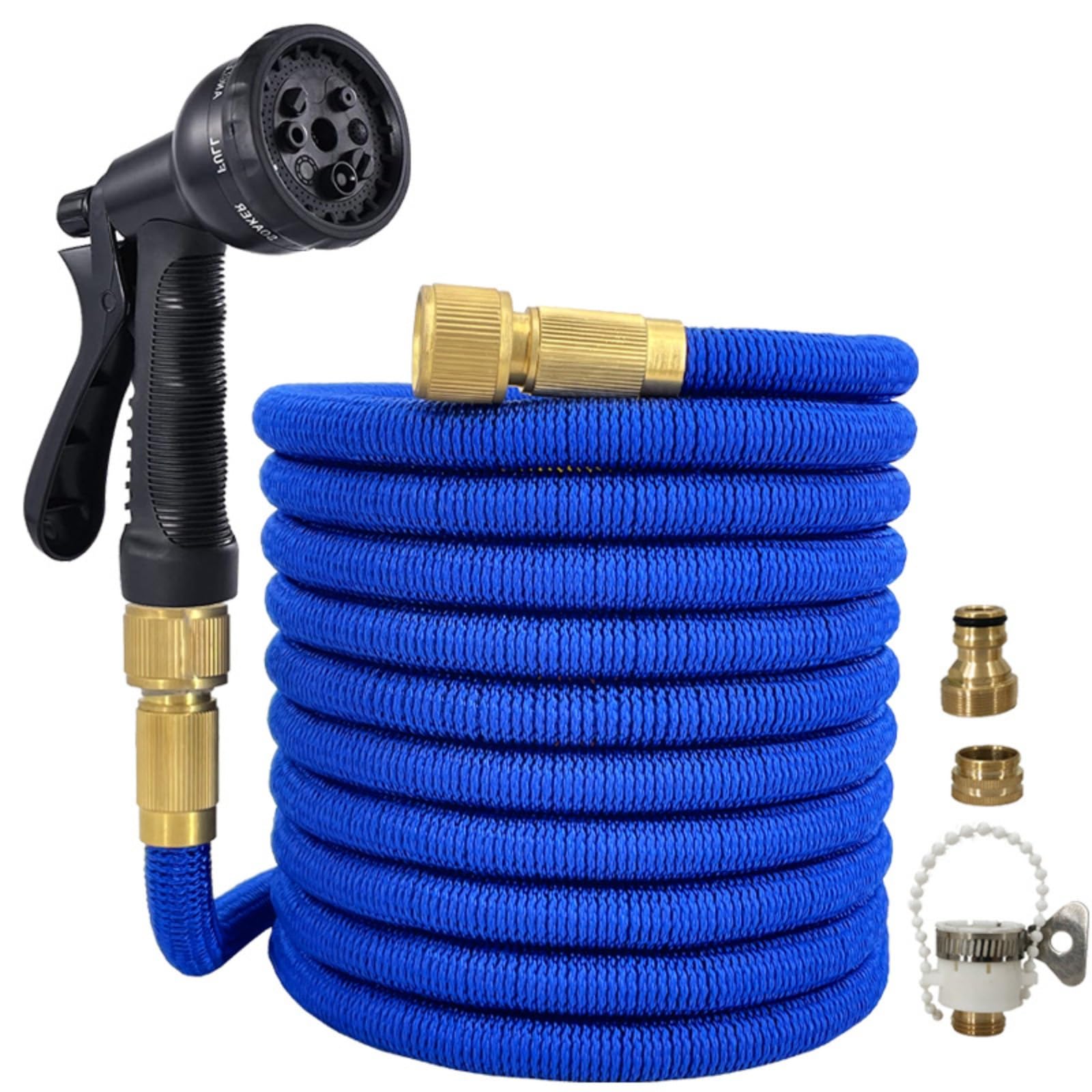 Tuyau d'arrosage extensible de 45,7 m léger et flexible avec buses 8 fonctions pour lavage de voiture de jardin, nettoyage du sol et soins des animaux de compagnie, facile à ranger, bleu