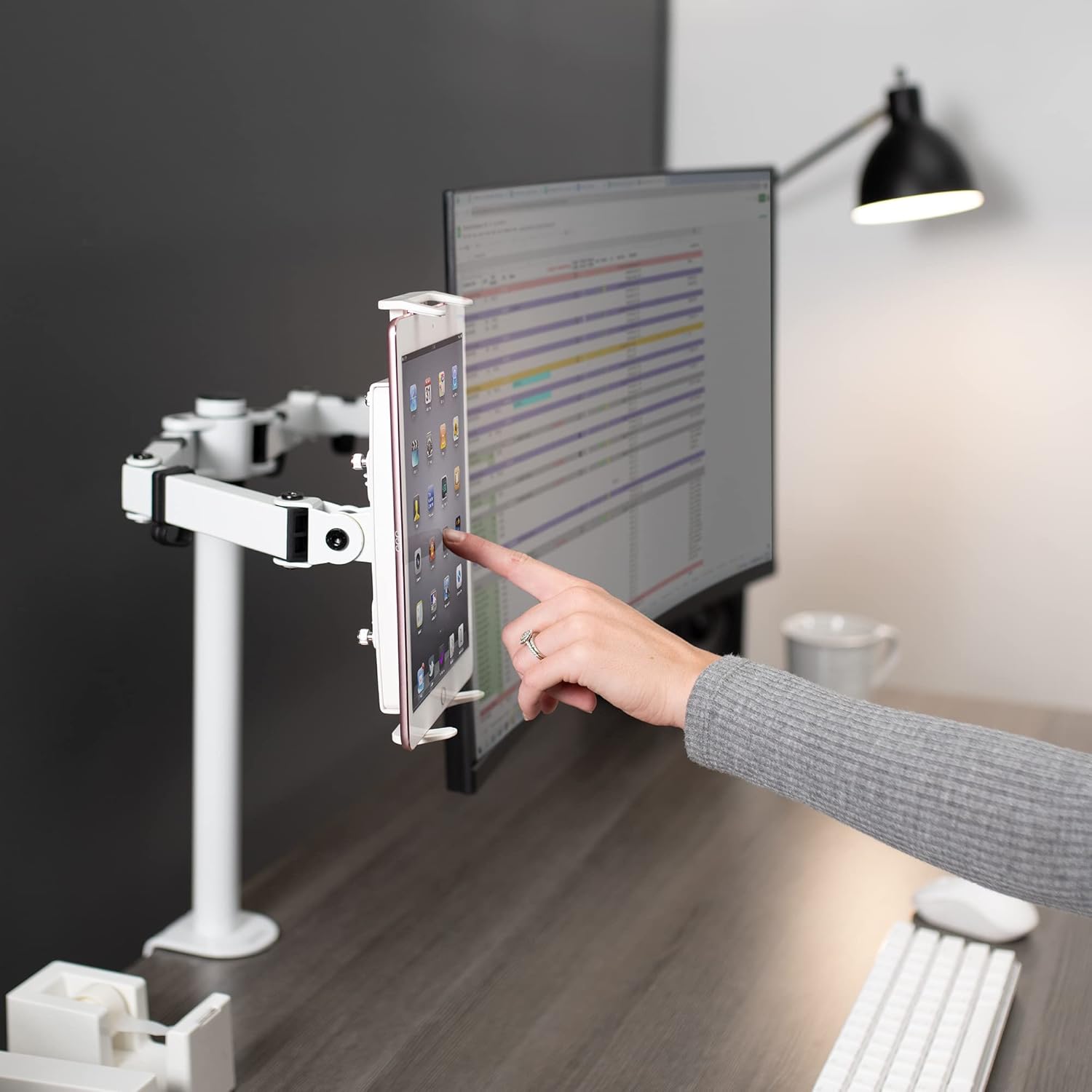 White Adjustable VESA Mount for Tablets and Laptops