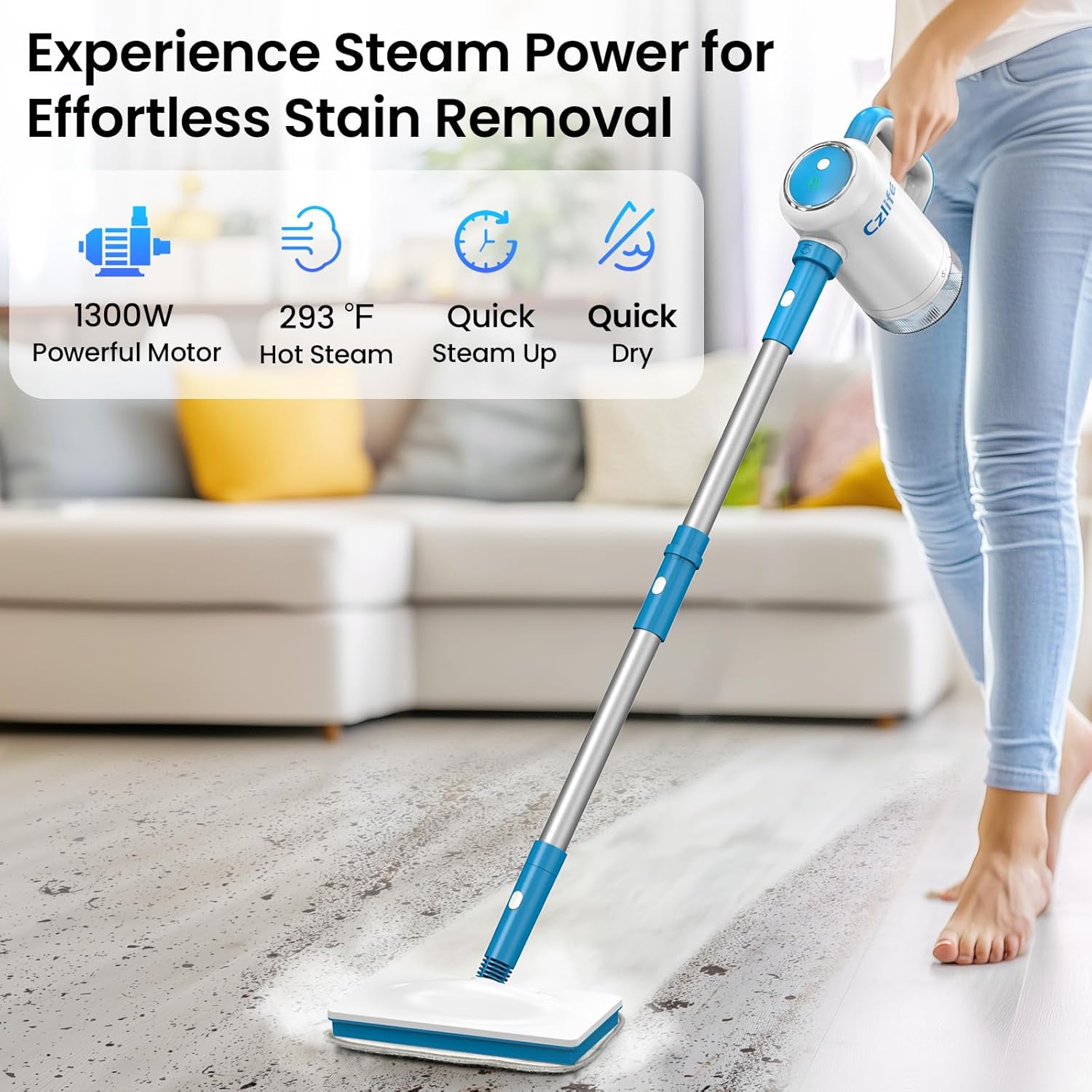 Z7 Steam Mop for Floor Cleaning, 13-in-1 Handheld Steam Cleaner for Home Tile Grout Hardwood Laminate Furniture Couch Clothes Carpet, Multi-Purpose Floor Steamer Machine, Corded (Blue)