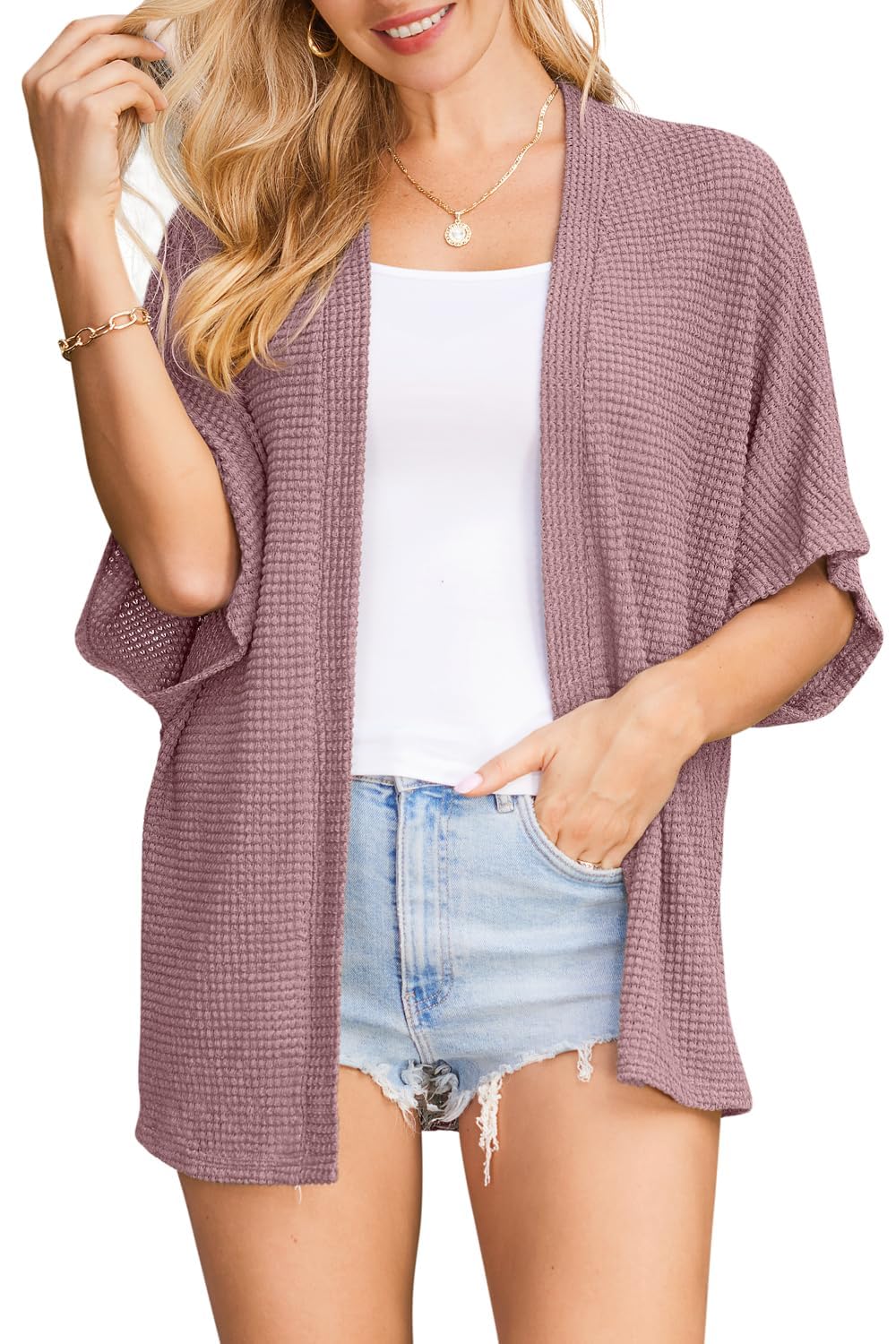 STYLEWORD Women's Summer Fashion Cardigan Lightweight Short Sleeve Beach Cover Up Kimonos