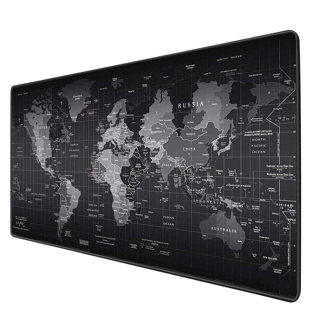 Taylor & Brown World Map XXL Speed Gaming Mouse Pad Large Mouse Mat | 900 x 400mm | Improved Precision and Speed | Rubber Base for Stable Grip on Smooth Surfaces | Non Slip (Black)