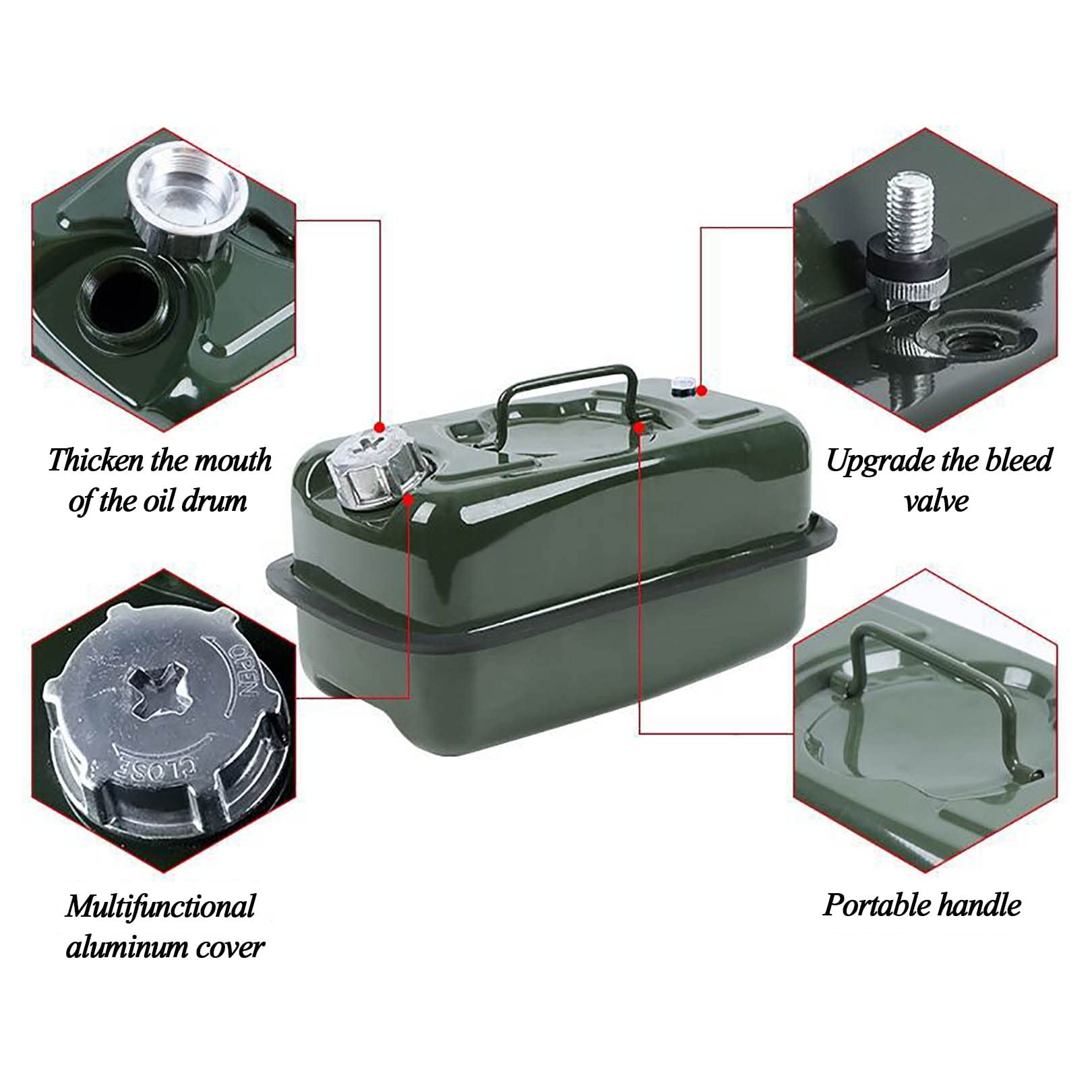 Bidon de Carburant pour Voiture, Essence, Diesel, réservoir avec réservoir d'équipement à Bec Flexible. Expédition de tôles laminées à Froid (Vert armée)