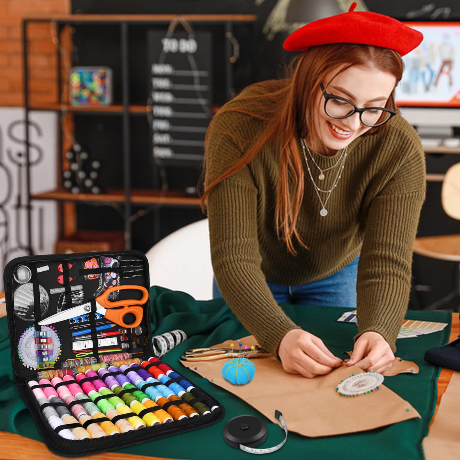TOPSEAS Kit da Cucito,Set da Cucito,335 Pezzi Premium Kit di Accessori da Cucito con Custodia per Trasporto,con Forbici, Ditale da Cucire, Filo, Aghi,Accessori Completi per Principianti,viaggiatori