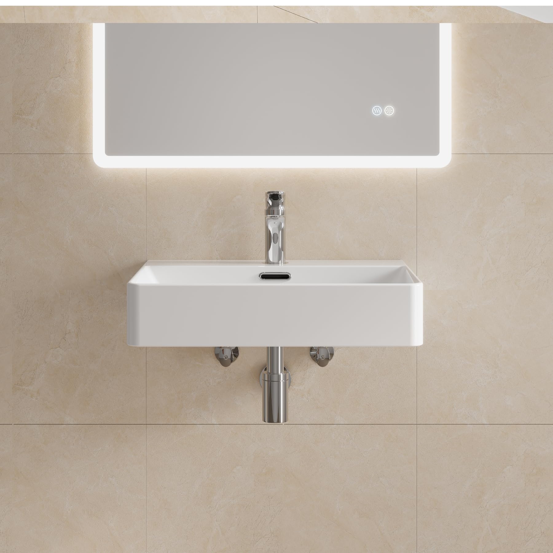 HOROW Lavabo da Bagno 50 cm in Ceramica con Scarico a Scatto