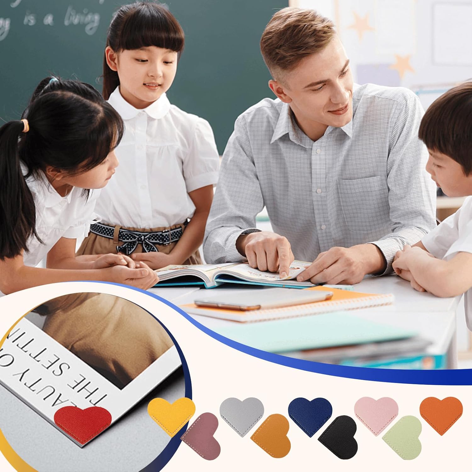 30PCS Leather Heart Bookmark Leather Corner Bookmark for Teacher Thank You Gifts Graduation Gifts Teacher Bookmarks Appreciation Gifts - Image 3