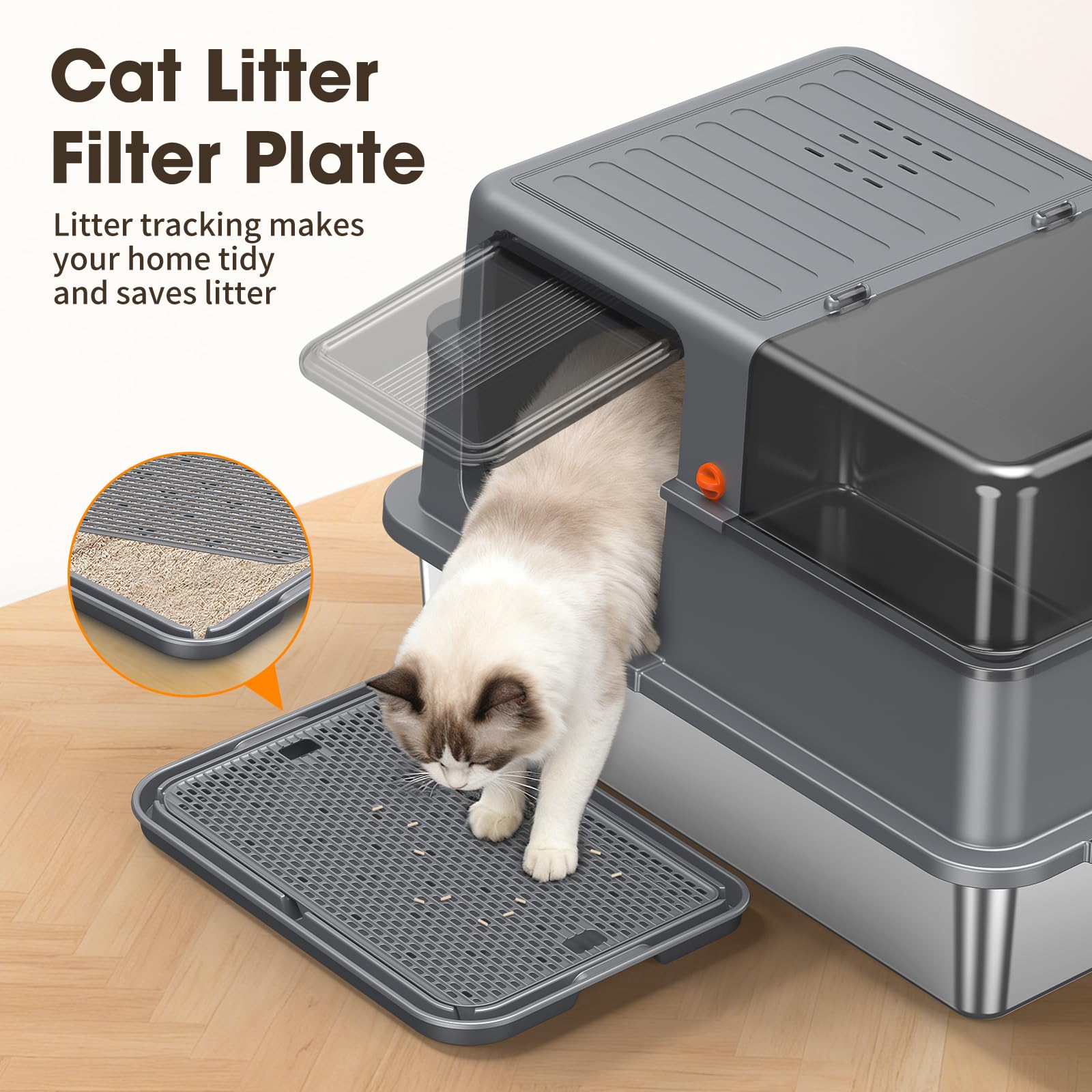 XXXL Stainless Steel Litter Box with Lid，28.3" L x 20.2" W x 17.3" H Extra Large Enclosed High Sided Metal Cat Litter Box for Large Cat and Multiple Cats,Non-Sticky, Anti-Leakage, Easy to Clean - image 4