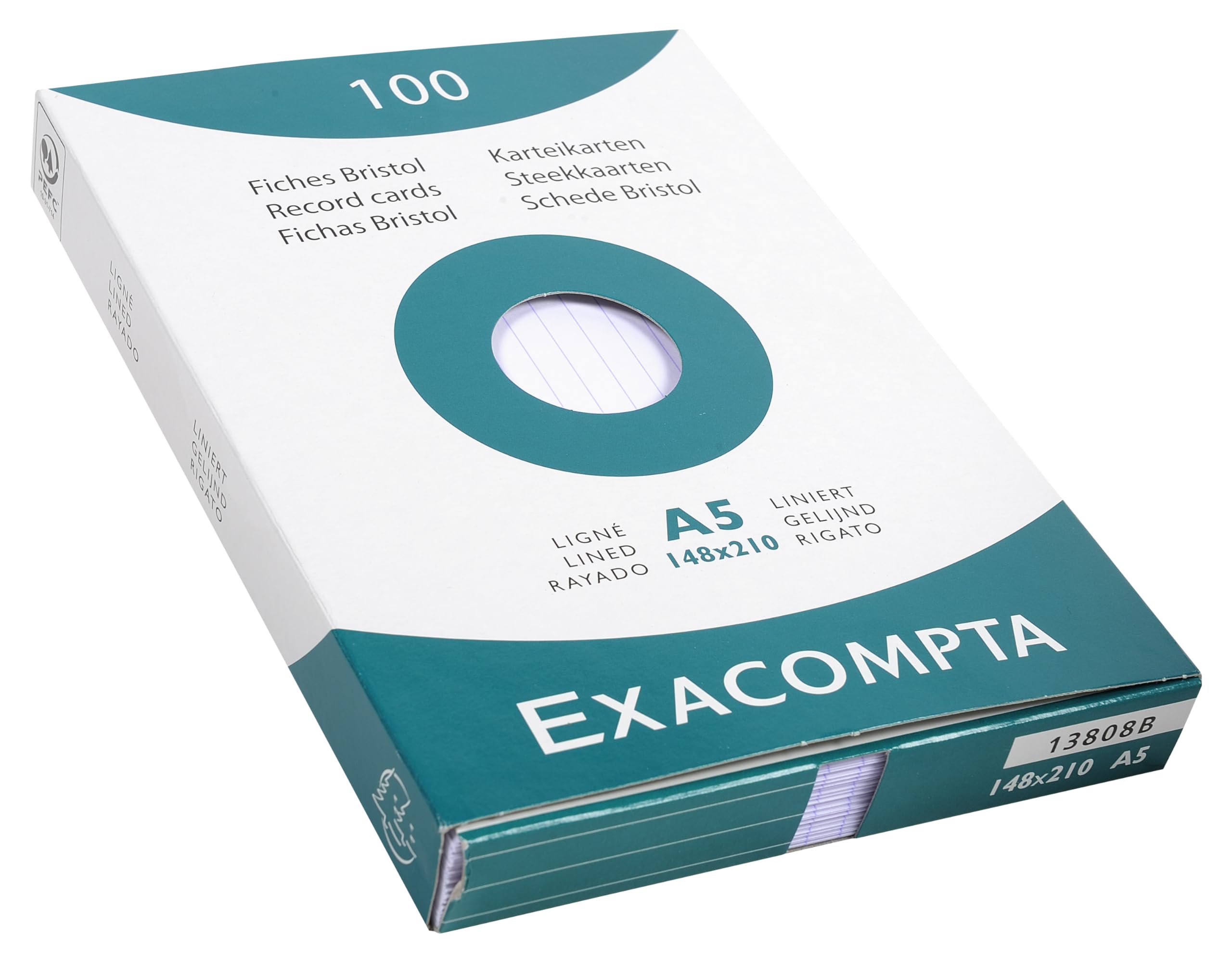 Exacompta 10 Etuis de 100 Fiches Bristol Lignées 148x210 mm Blanc