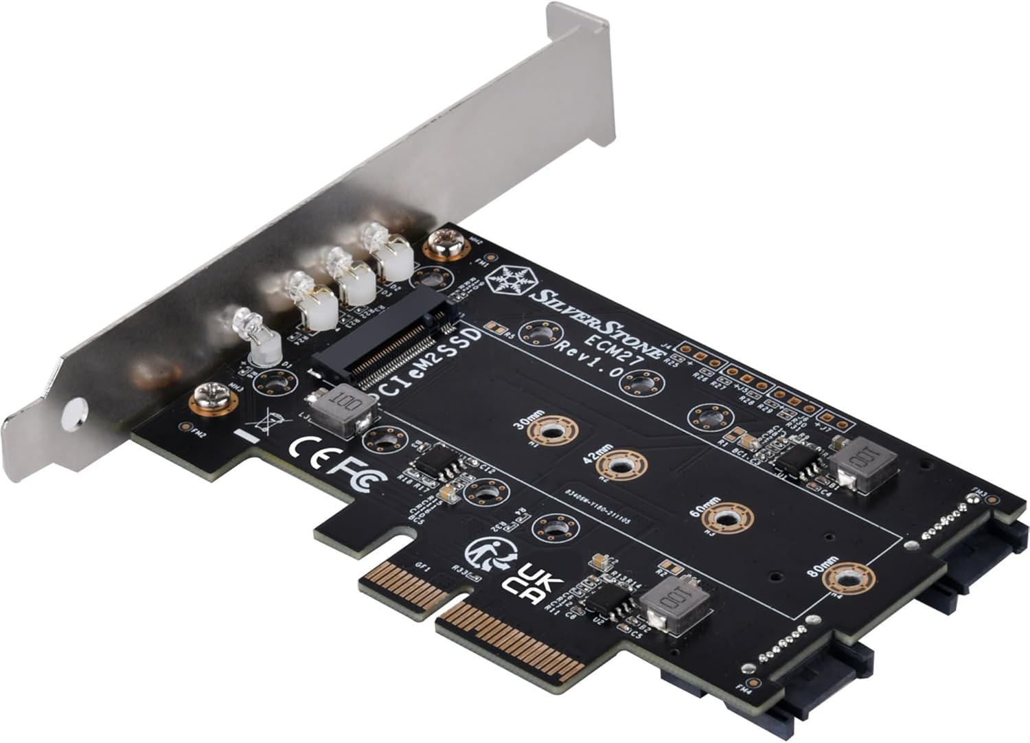 Silverstone SST-ECM27 NVMe 1 Slot and 2 Slot SATA M.2 SSD to PCI-E x4 Adapter Card