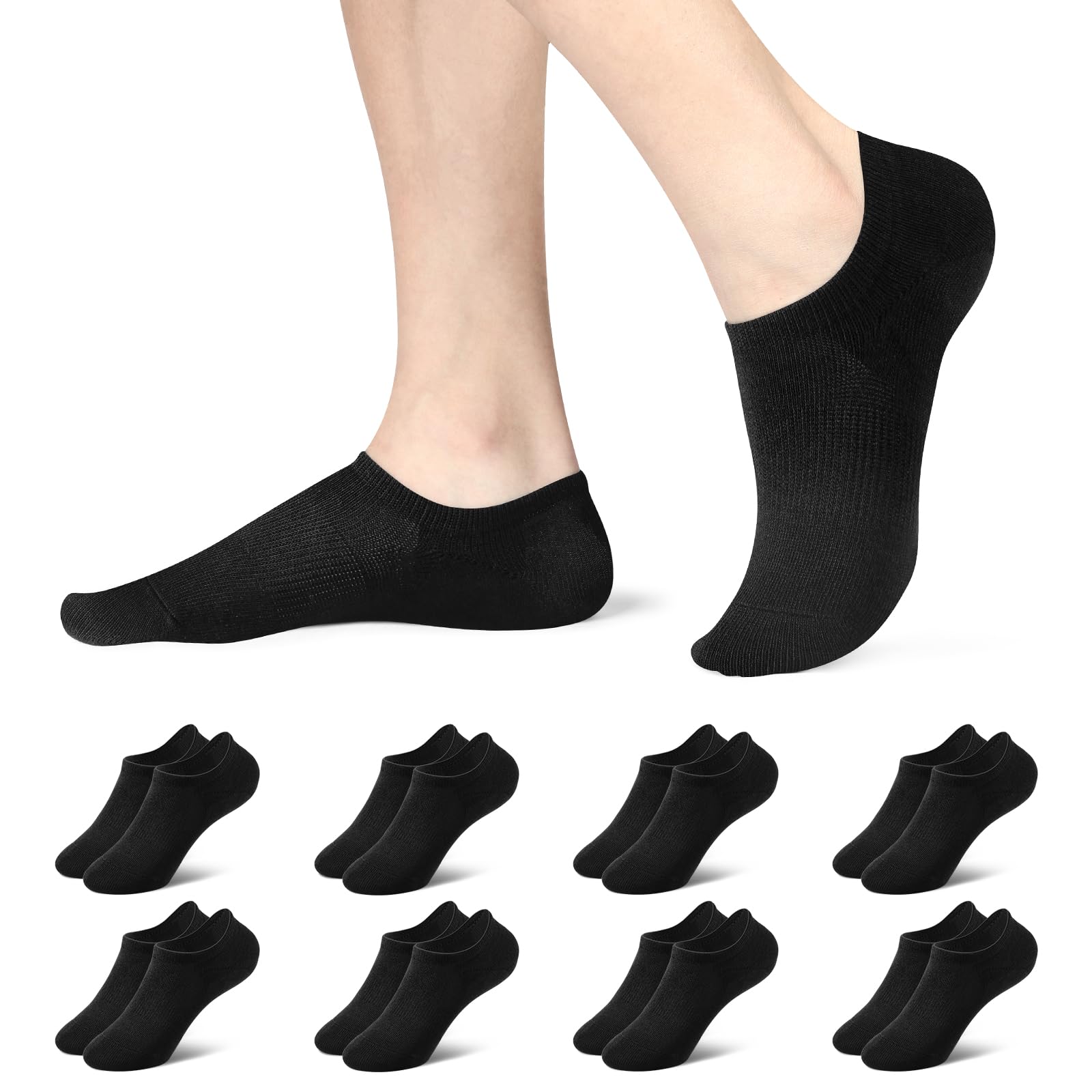 fitfets Sneaker Socken Damen Herren Füßlinge 8 Paar mit Rutschfest Silikon, Unsichtbare No Show Sneakersocken Kurz Schwarz Weiß Grau 35-50