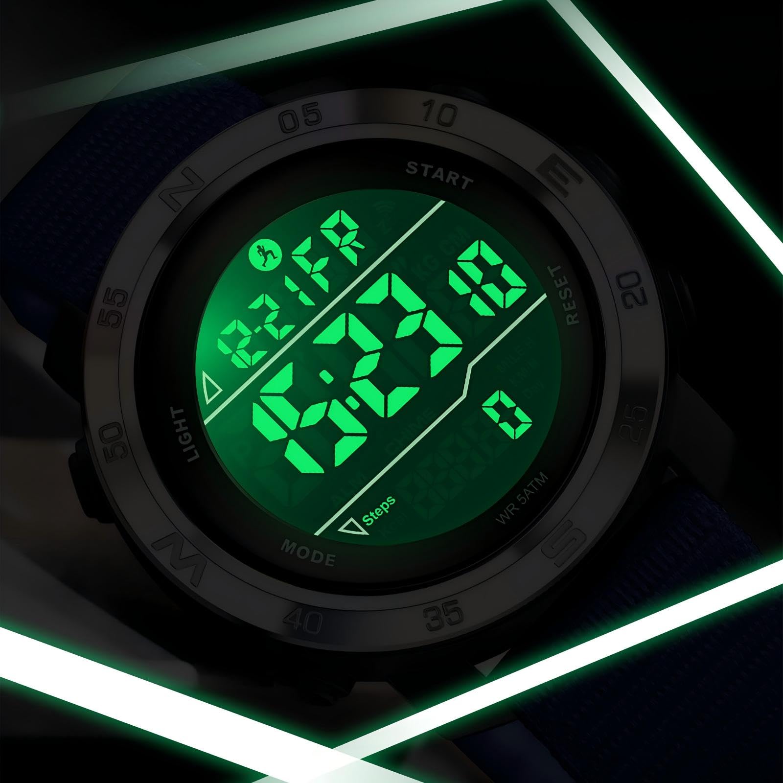 Montre avec compteur de pas, pas besoin de téléphone, podomètre, montre numérique pour homme et femme, avec calories, distance, alarme, compte à rebours, bracelet en nylon