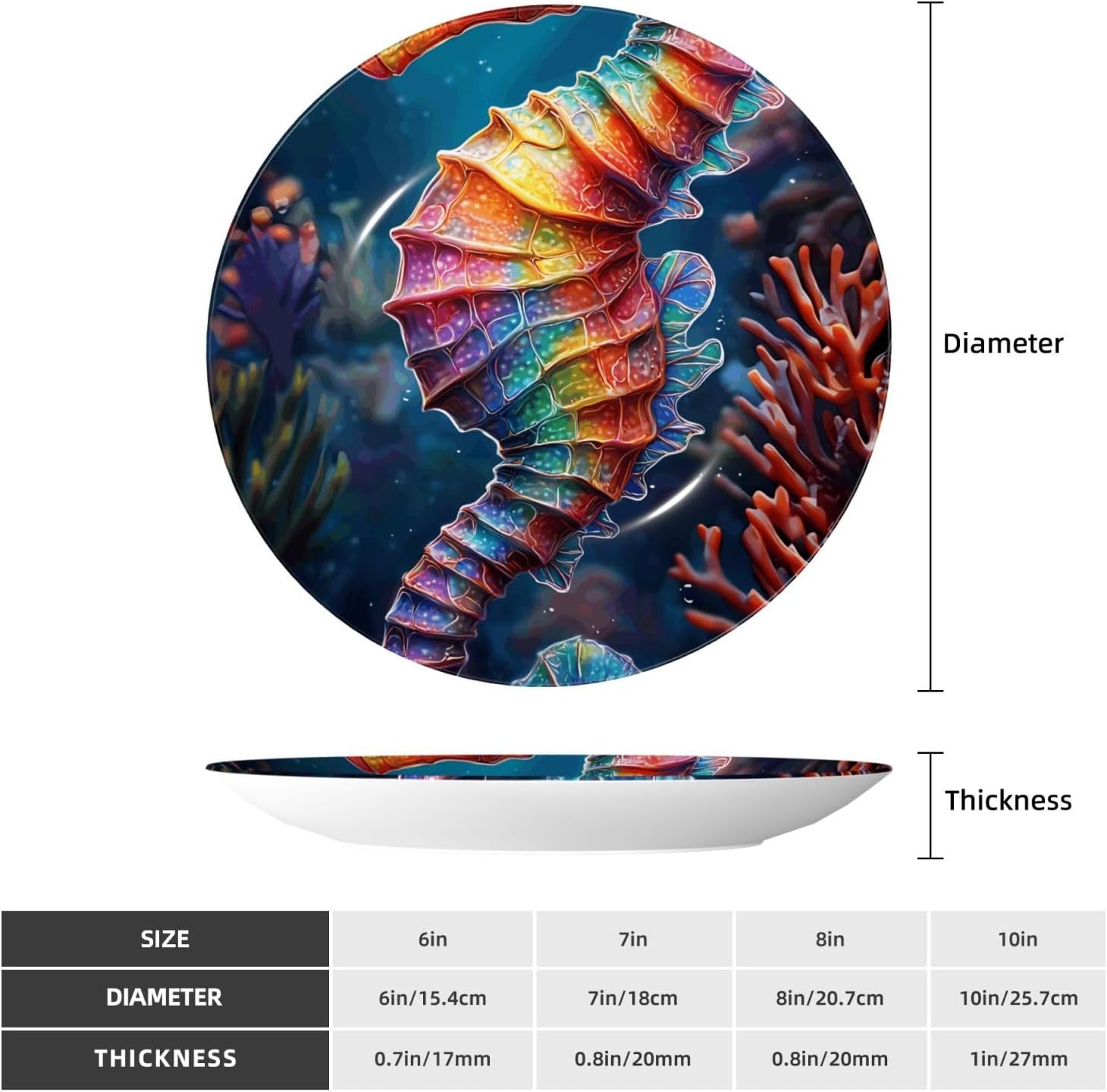 Neon Seahorse Style Ceramic Plate Display Home Display With Stand Wall Hanging Plate For Home Decor 10 Inch