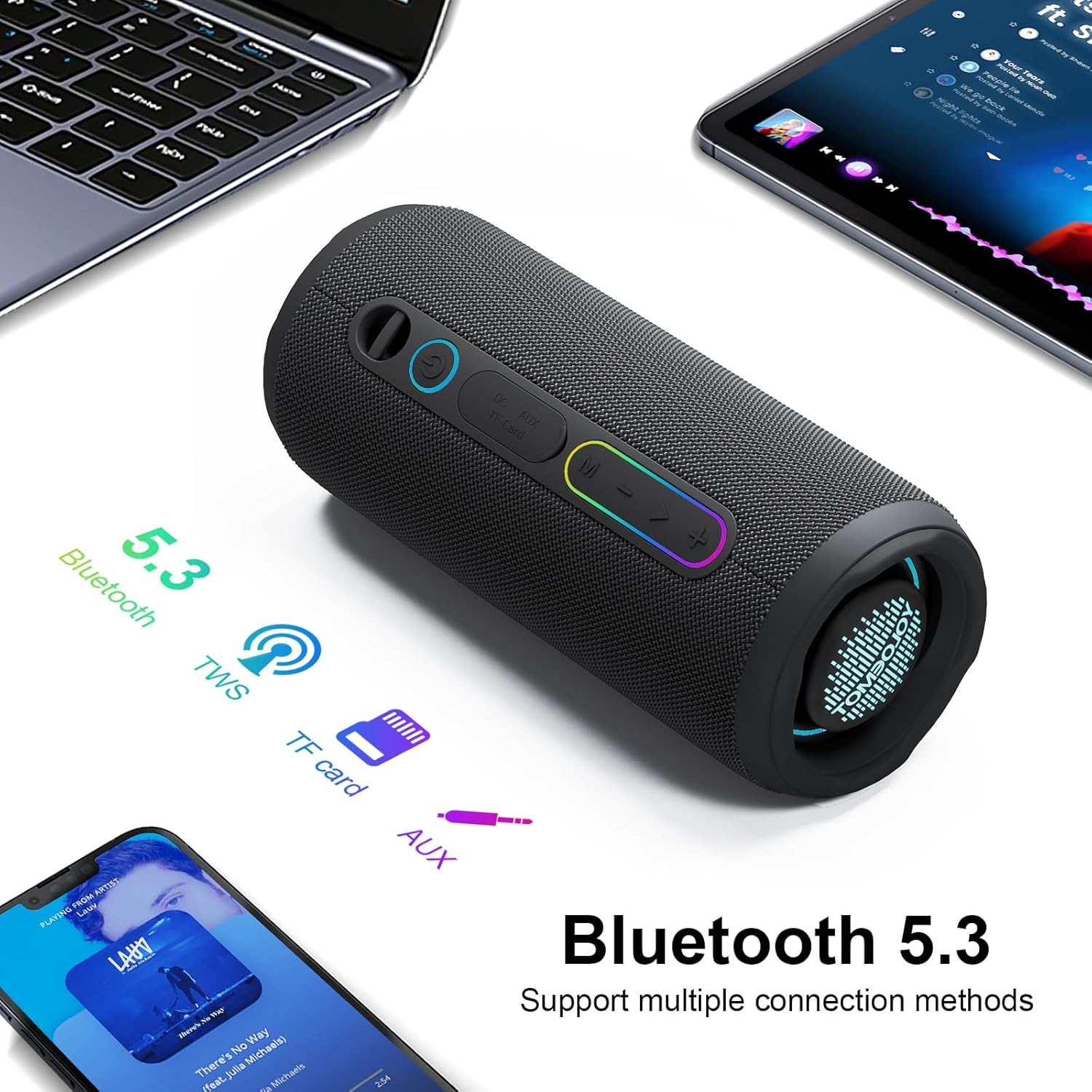 Portable Speaker Bluetooth, Powerful Deep Bass, Wireless Stereo Pairing, IPX7 Waterproof Dustproof,12H Playtime, Portable Outdoor Speaker for Travel, Sport, Party, Biking (Black) - Image 4