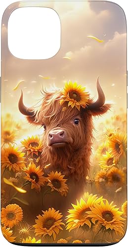 Miniatura 13 de Funda para iPhone 12 mini con diseño de vaca escocesa de las tierras altas y girasoles