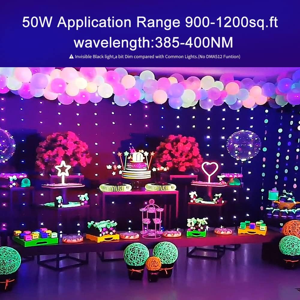 50W LED Black Light,Blacklight with Plug IP66 Waterproof for Glow Party 385-400nm Purple Flood Lights Outdoor for Bar Body Painting Halloween Dance Stage Lighting