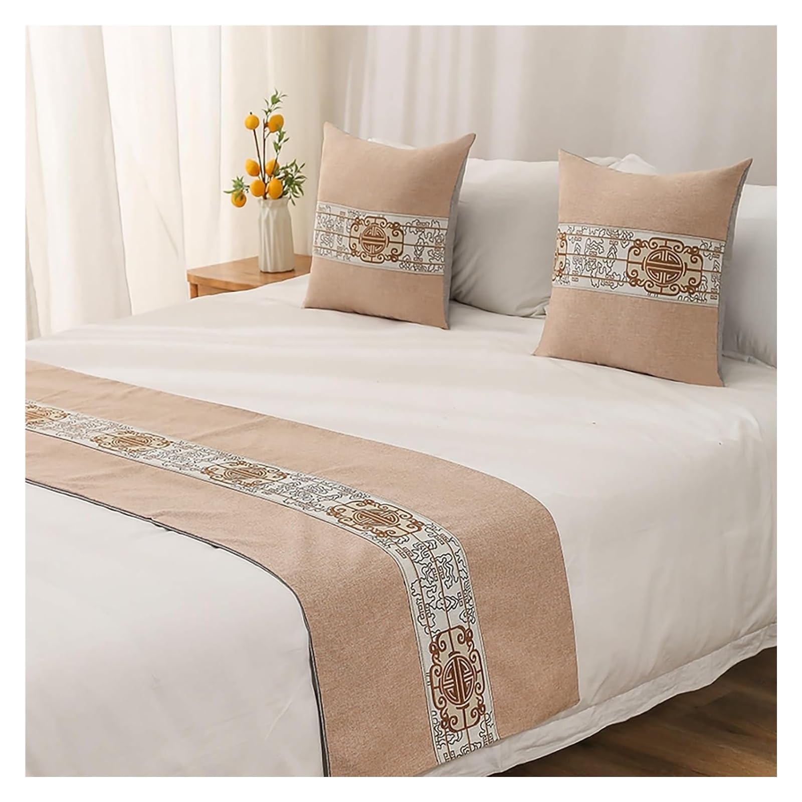 JFGCTYHXY Bed linen throws, Embroidery King Bed Scarf Runner Bedding Scarves Cover For Home Hotel Guesthouse(Beige,48 * 240cm for 180cm Bed)