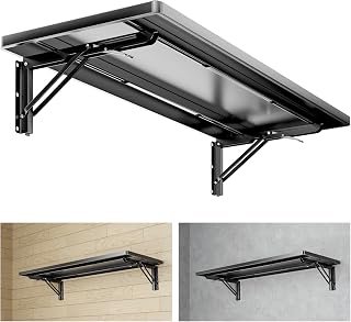 1.2x3FT Adjustable Garage Shelf Wall Mounted Fold Down Shelf Metal Heavy Duty Black 1Pack