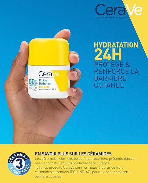 CeraVe, Invisible Moisturizing Fluid SPF 50 Face, High Sun Protection Face, Normal to Dry Skin, 24H Hydration, Invisible Finish, Makeup Base, Glycerin & Vitamin E - 3