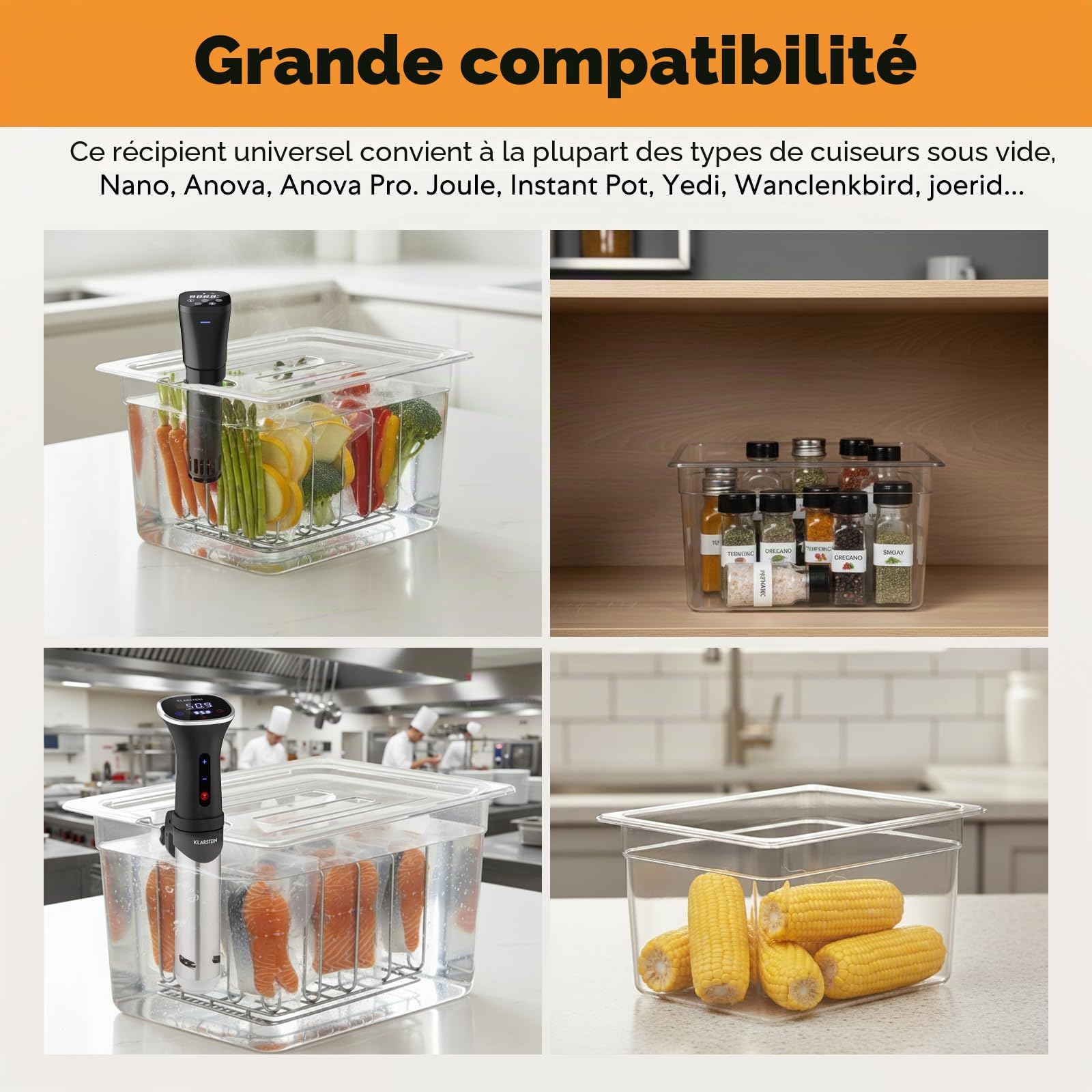 Conteneur Cuisson 11L sous Vide Basse Température avec Pour Cuiseur Sous Vide Récipient de cuisson sous vide avec couvercle et grille, Récipient Transparent Multifonction (sans BPA)