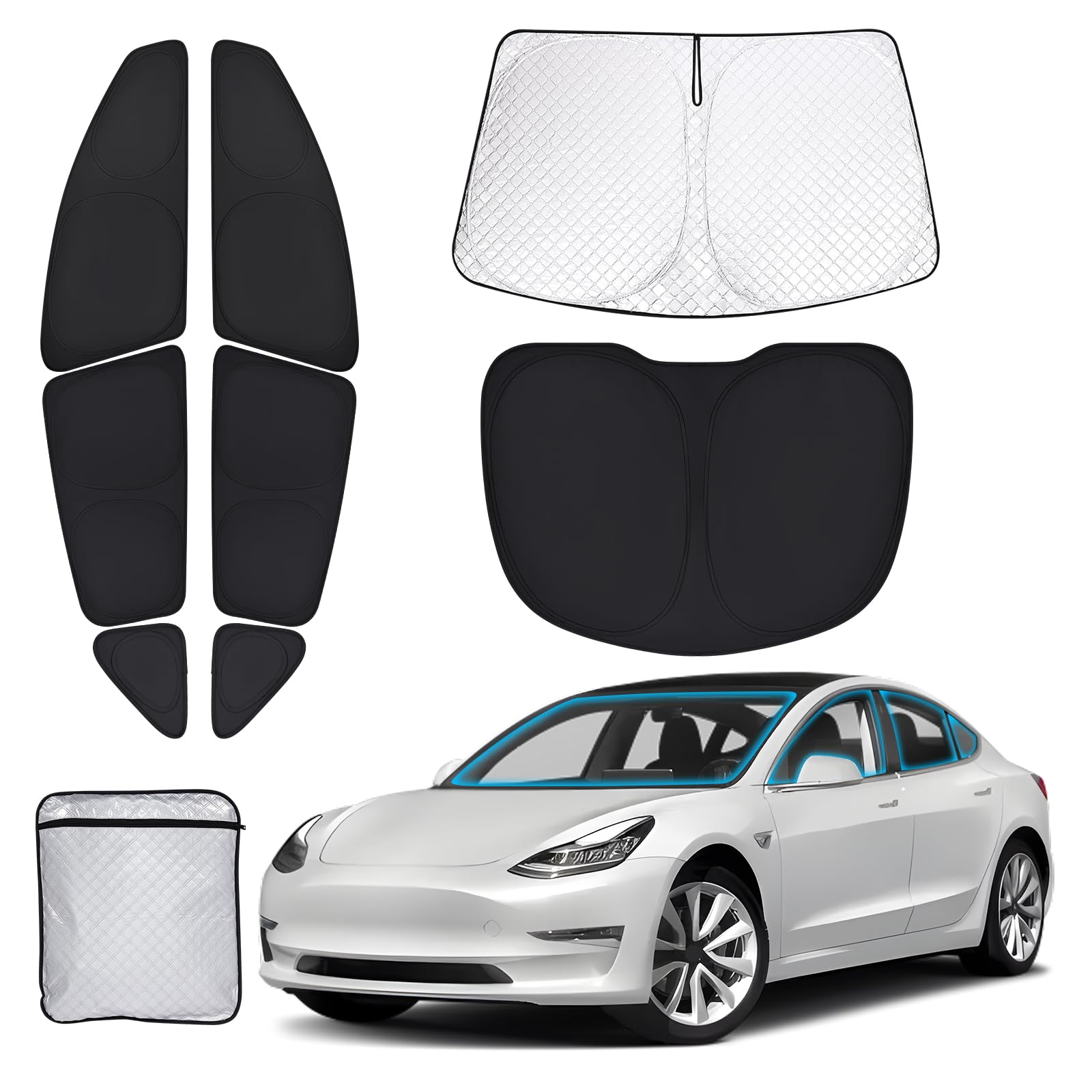 Auto Sonnenschutz Frontscheibe Seitenscheibe für Tesla Model Y 2019-2024, Windschutzscheibe Heckscheibe Sonnenschutz Fenster Verdunkelung Sichtschutz Vorhang Hitzeschutz Camping