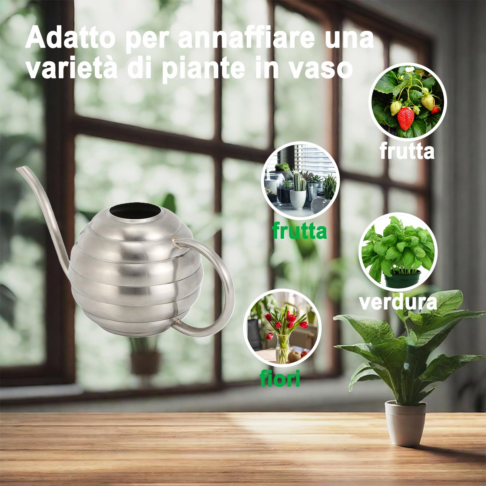 Lianshi Innaffiamento per piante,400 ml,Vaso per annaffiatura satinato in stile vintage,Opaco (argento)