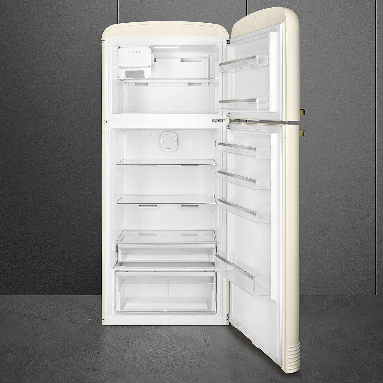 Smeg FAB50 Retro Style Refrigerator – 19.28 cu. ft. Freestanding Fridge-Freezer, Dual Cooling, No-Frost, Adjustable Glass Shelves, Bronze Handle – Cream – Made in Italy