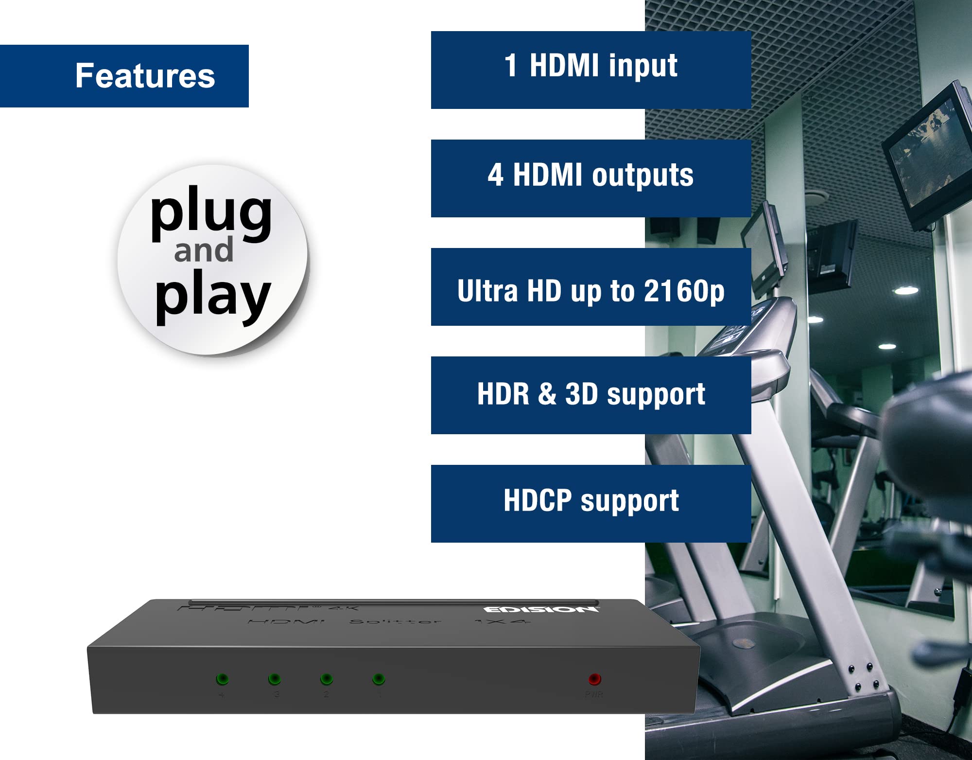 Edision 4k HDMI Splitter 1x4 Verteiler Ultra HD 2160p Full HD 1080p CEC HDCP 3D Ready