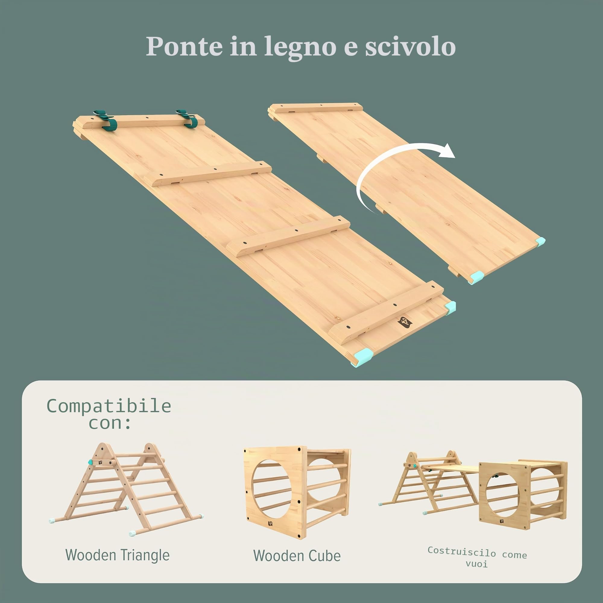 TPToys, Active-Tots, scala in legno stile Pikler per interni per neonati e bambini, scivolo o ponte, per l'uso con triangolo TP o cubo da arrampicata, gioco interativo, dai 12 mesi in su, legno