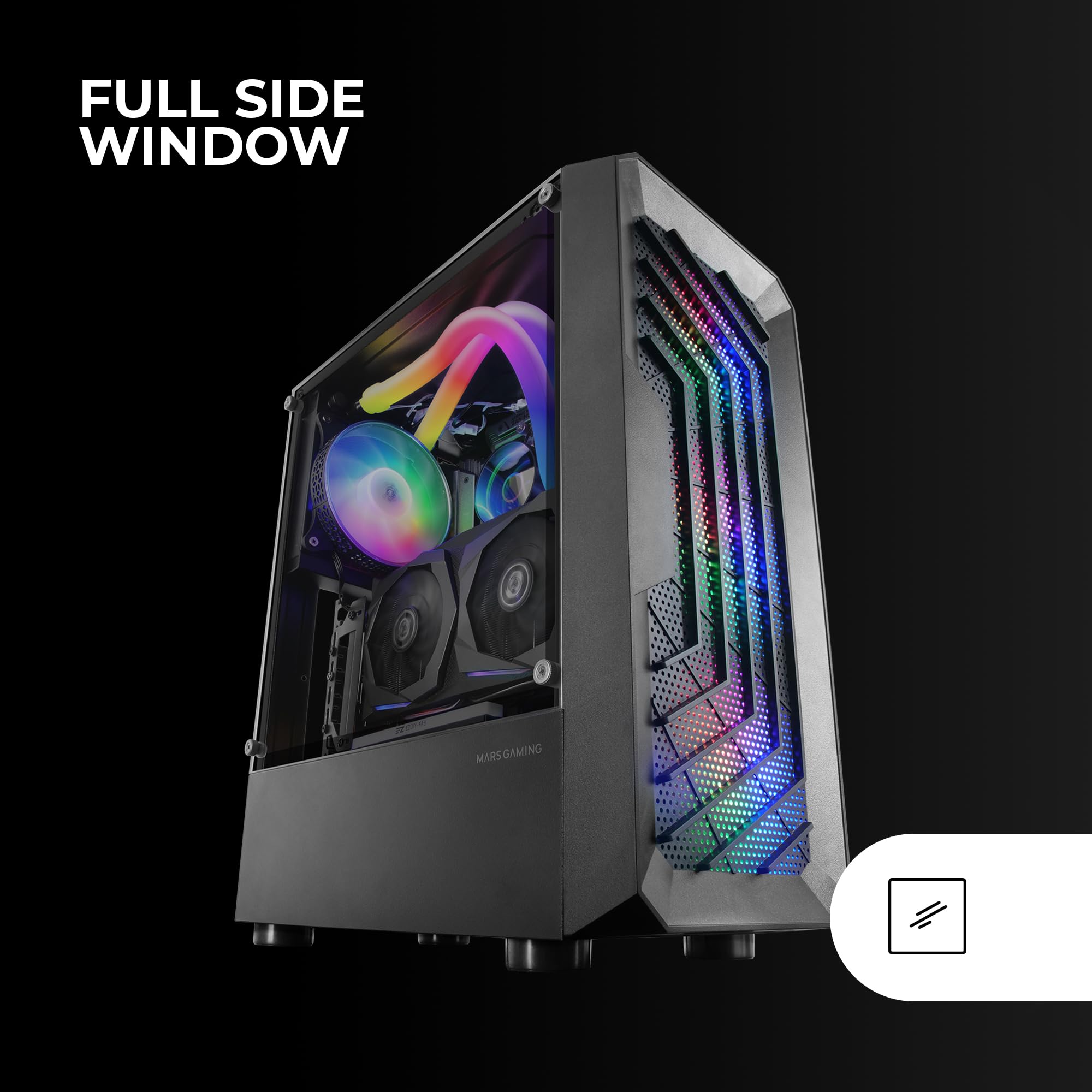 Mars Gaming MC-TOR, Case Semitower ATX Gaming, Finestra Laterale Completa, Design Mesh Frontale, 3x Ventole Frontale FRGB 120mm, Design a Doppia Camera, Nero