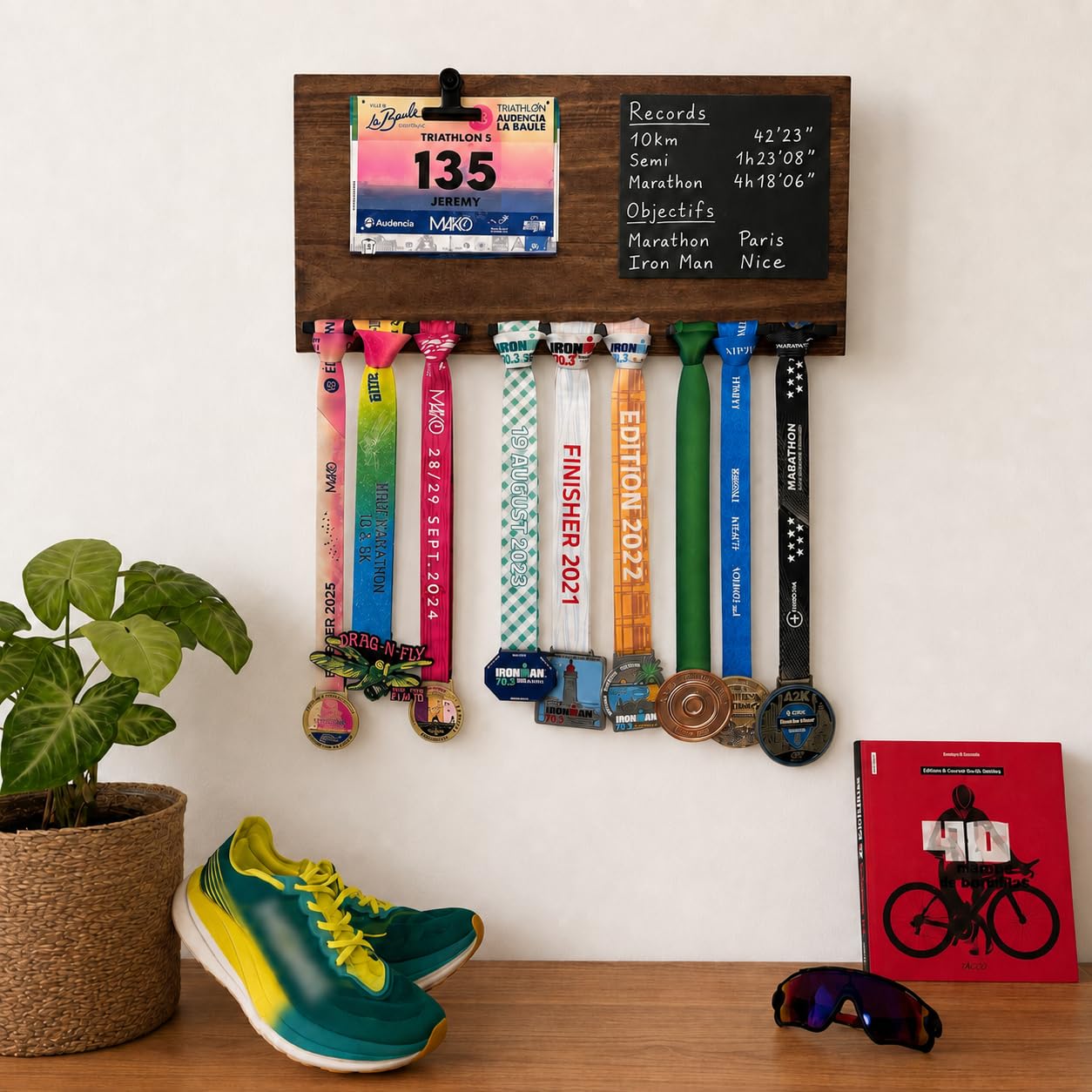 Générique Porte Médailles et Porte Dossards Bois Massif – Artisanal, Running Triathlon & Marathon