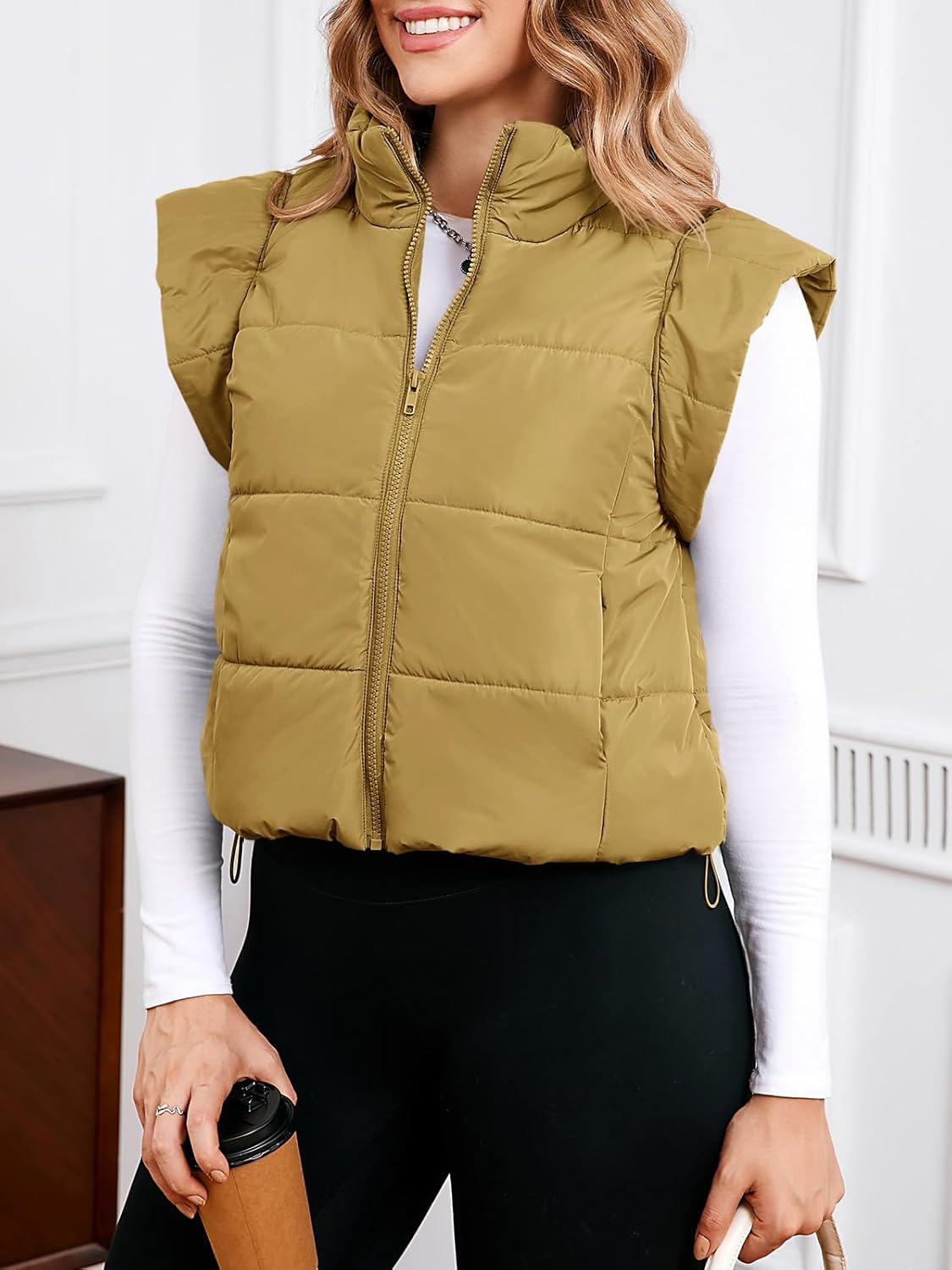 Tankaneo Womens Cropped Puffer Vest Cap Sleeve Zip Up Puffy Qulited Jacket Stand Collar Padded Gilet Coat Winter Outerwear - Image 4