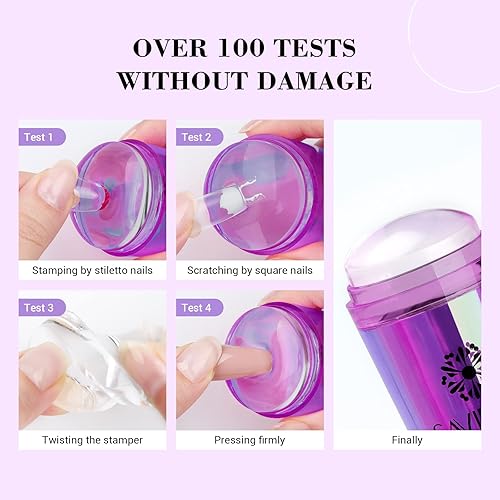 Miniatura 2 de Saviland Sello de uñas de punta francesa, 5 piezas de sellador de gelatina de radio morado, sello de uñas de silicona transparente largo y corto con
