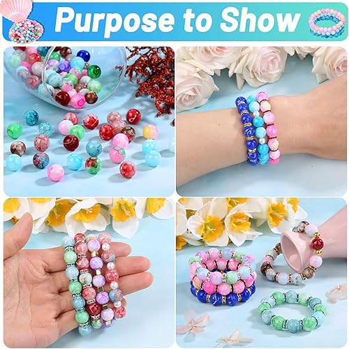Miniatura 2 de 360 cuentas de vidrio de 0.394 pulgadas (0.394 in), cuentas de mármol de 24 colores para hacer pulseras, aretes, collares y joyas