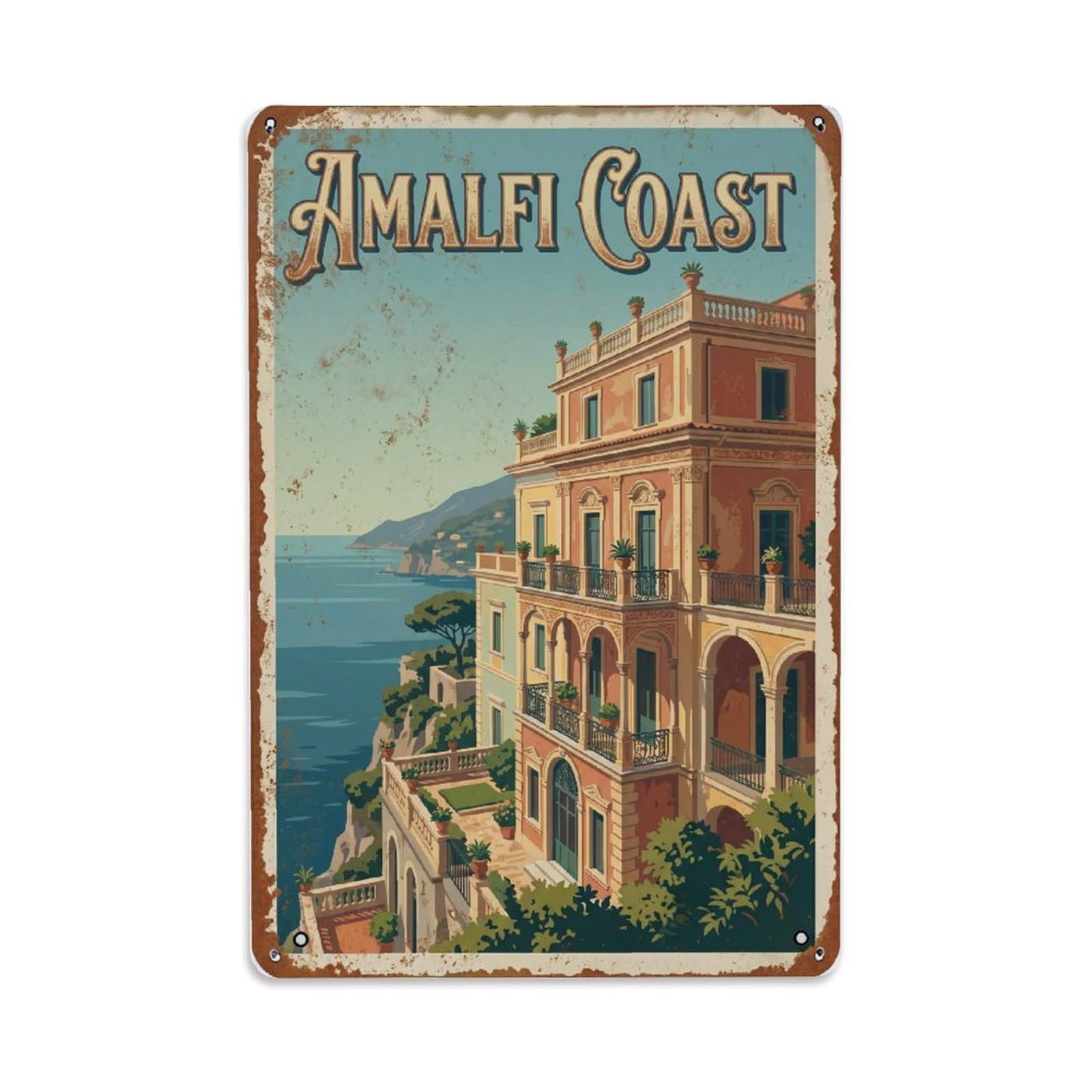 Vintage Travel Palazzo Italy Coastal Metal Tin Sign Plaque Wall Decor for Cafe, Club Bar, Office, Home Garden Metal Poster 8x12Inch