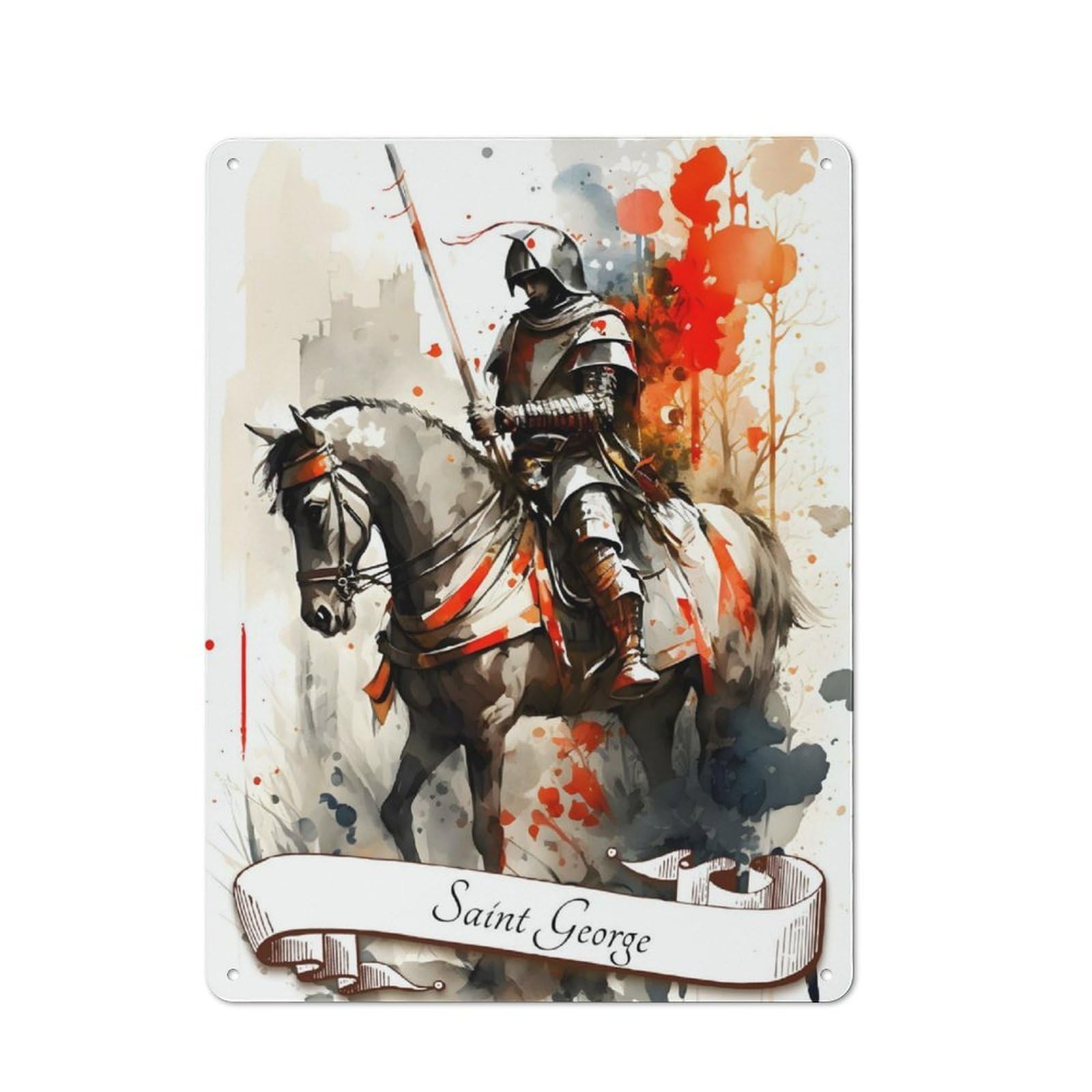 Junmoney Saint George Metal Wall Sign 40X30cm, Rustic Decor For Hallway Wall, For Metal Sign Collectors, For Garage And Workshop Walls