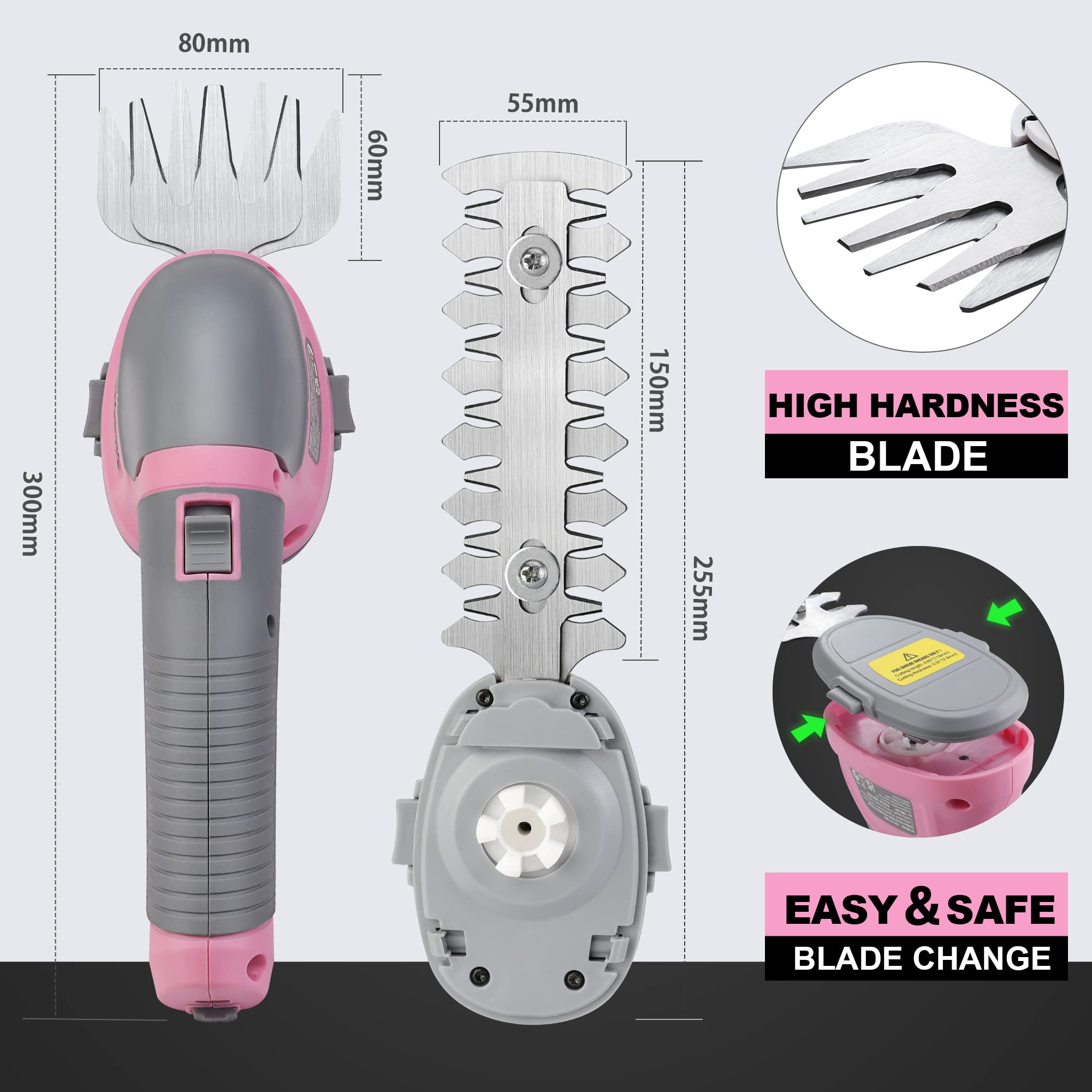 WORKPRO Tagliasiepi Senza Fili 2 In 1 E Cesoia Per Erba, Tagliasiepi Elettrico Da 12 V Con Batteria Da 2000 MAh, Tagliasiepi Portatile Con 2 Lame Intercambiabili Per Giardinaggio - Foto 7
