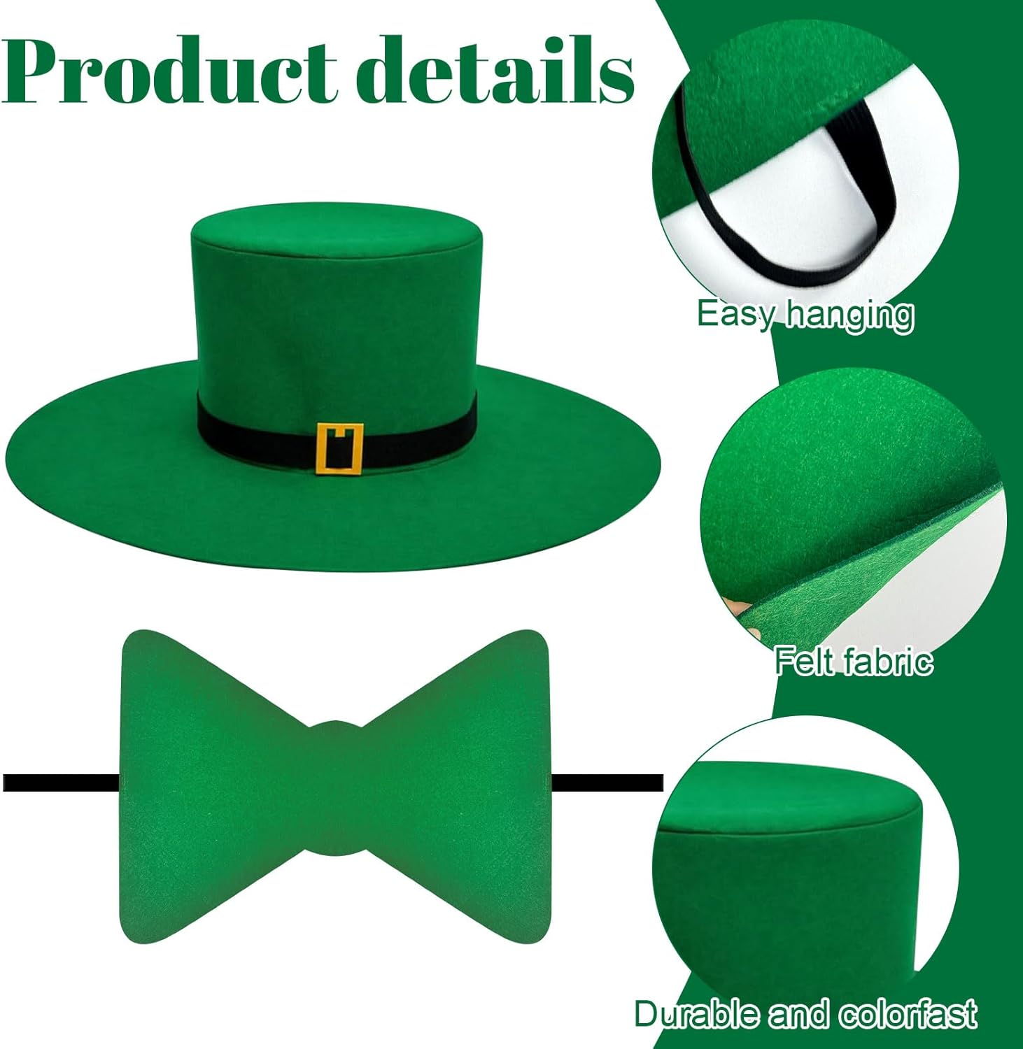 Cinrobiye St. Patrick's Day Golf Cart Decoration Kit St Patricks Day Car Accessories with Felt Leprechaun Hat Car Cover Bow Tie Garlands Eyes for Irish Party Festival Parade Decor Supplies